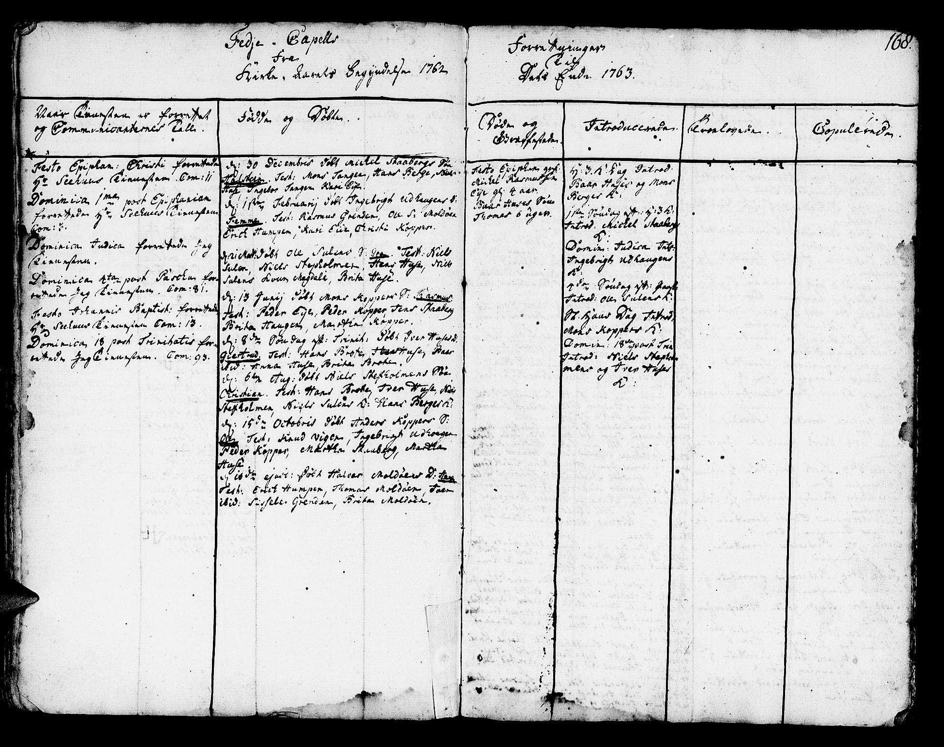 Lindås Sokneprestembete, SAB/A-76701/H/Haa: Parish register (official) no. A 3, 1748-1764, p. 168