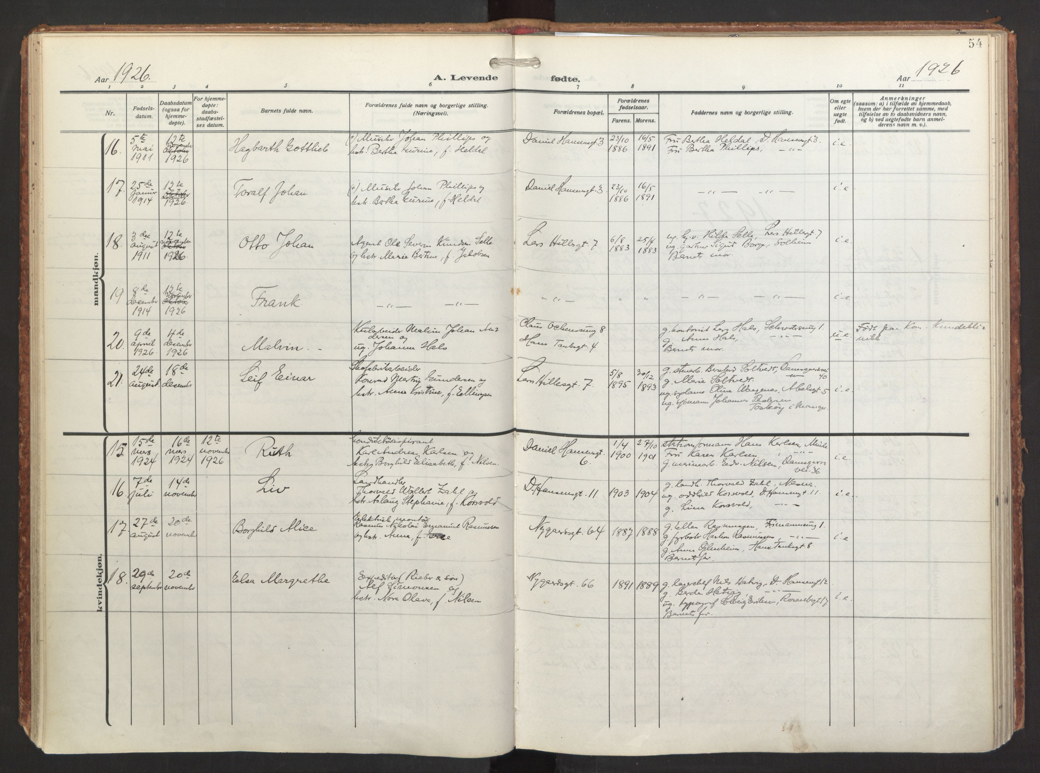 St. Jacob sokneprestembete, AV/SAB-A-78001/H/Haa/L0001: Parish register (official) no. A 1, 1917-1952, p. 54