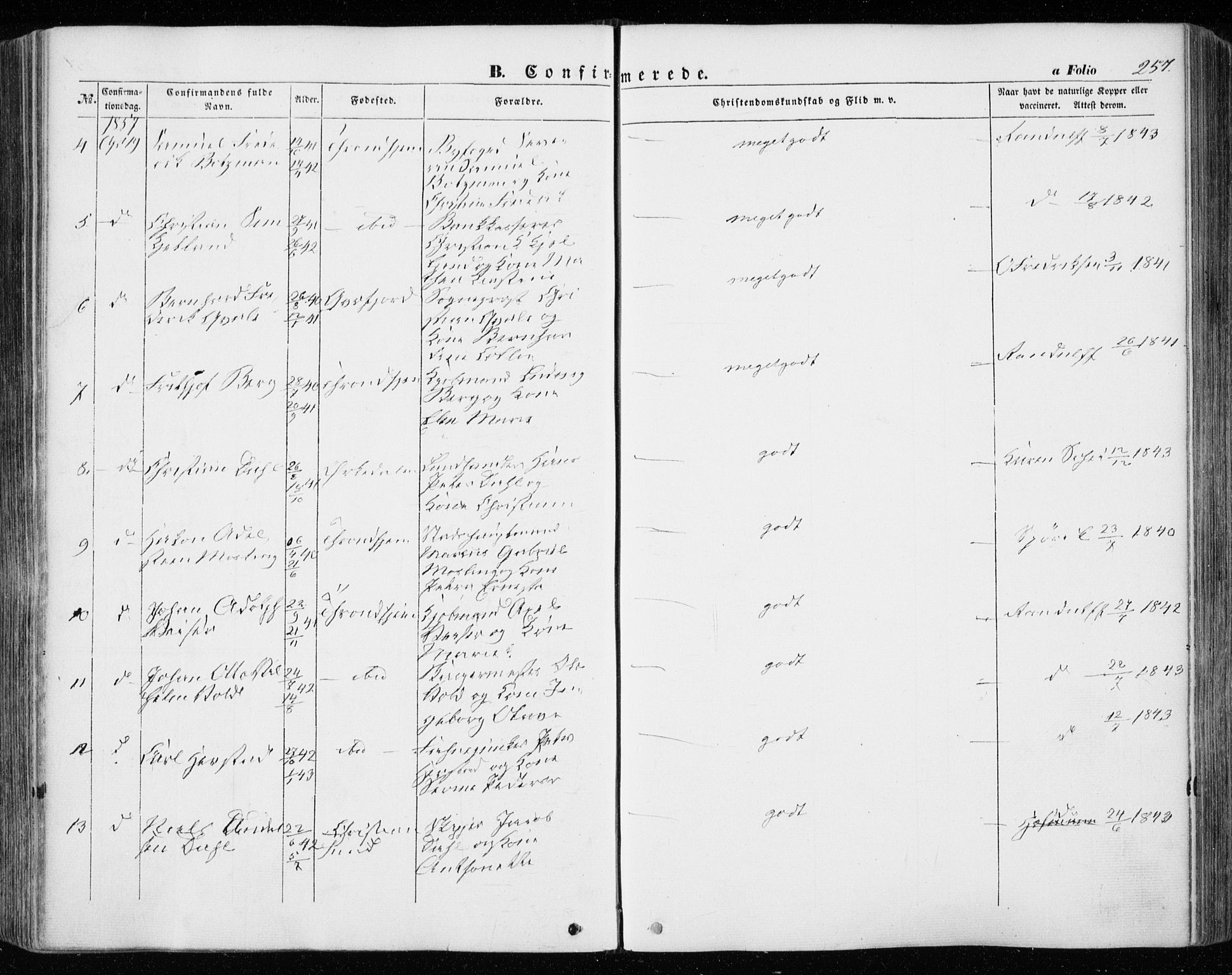 Ministerialprotokoller, klokkerbøker og fødselsregistre - Sør-Trøndelag, SAT/A-1456/601/L0051: Parish register (official) no. 601A19, 1848-1857, p. 257