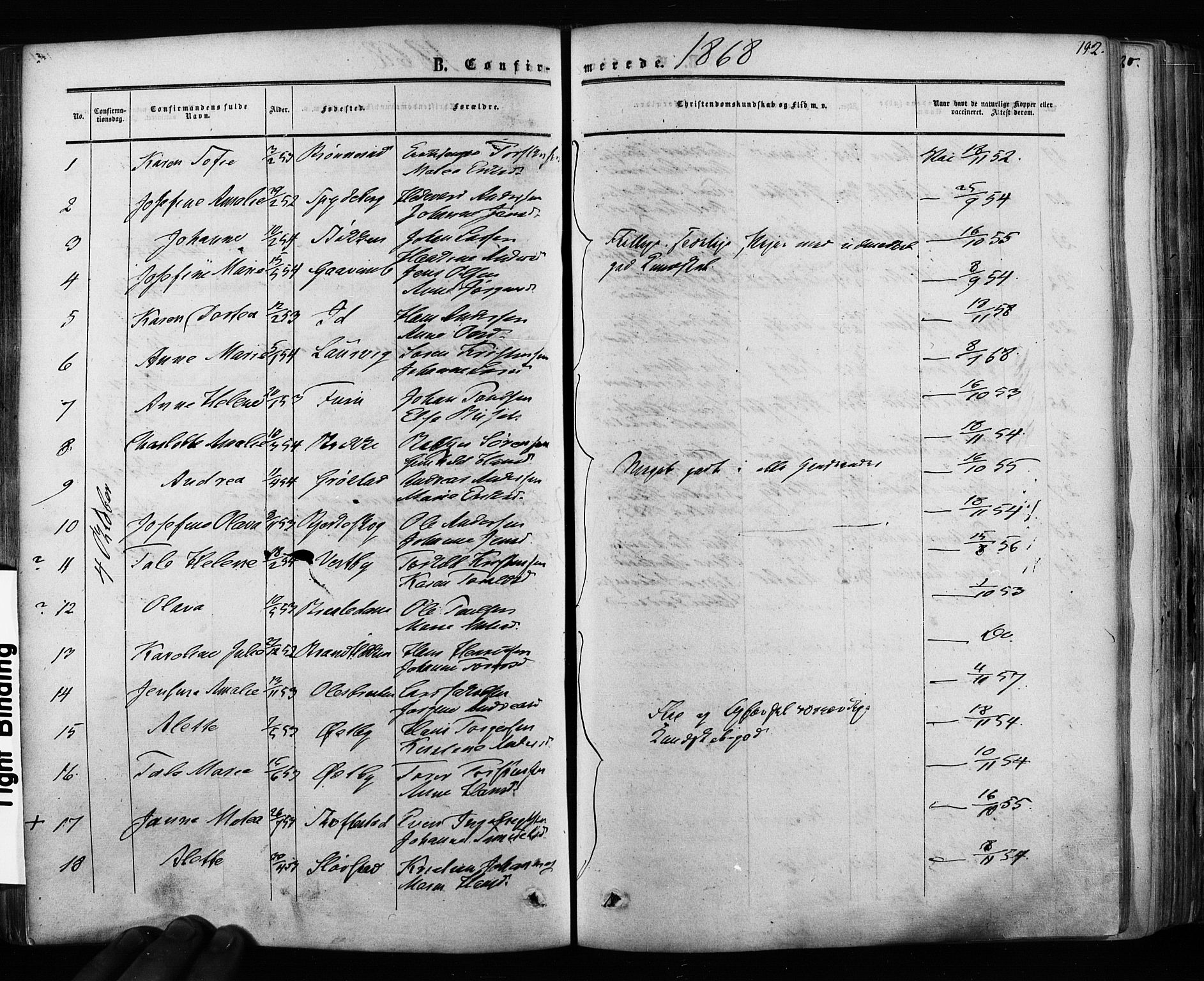 Ås prestekontor Kirkebøker, AV/SAO-A-10894/F/Fa/L0007: Parish register (official) no. I 7, 1854-1870, p. 192