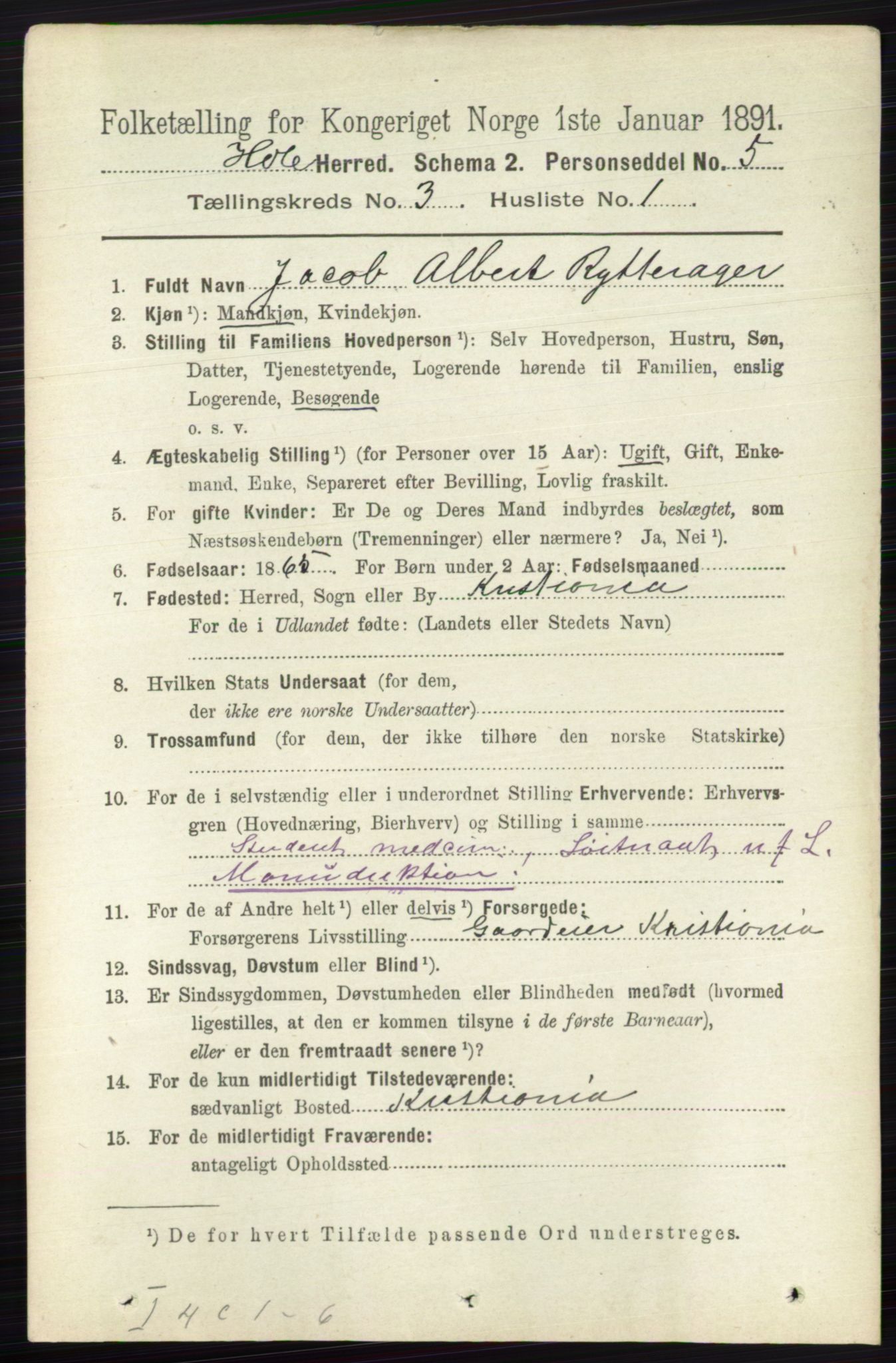 RA, 1891 census for 0612 Hole, 1891, p. 1226