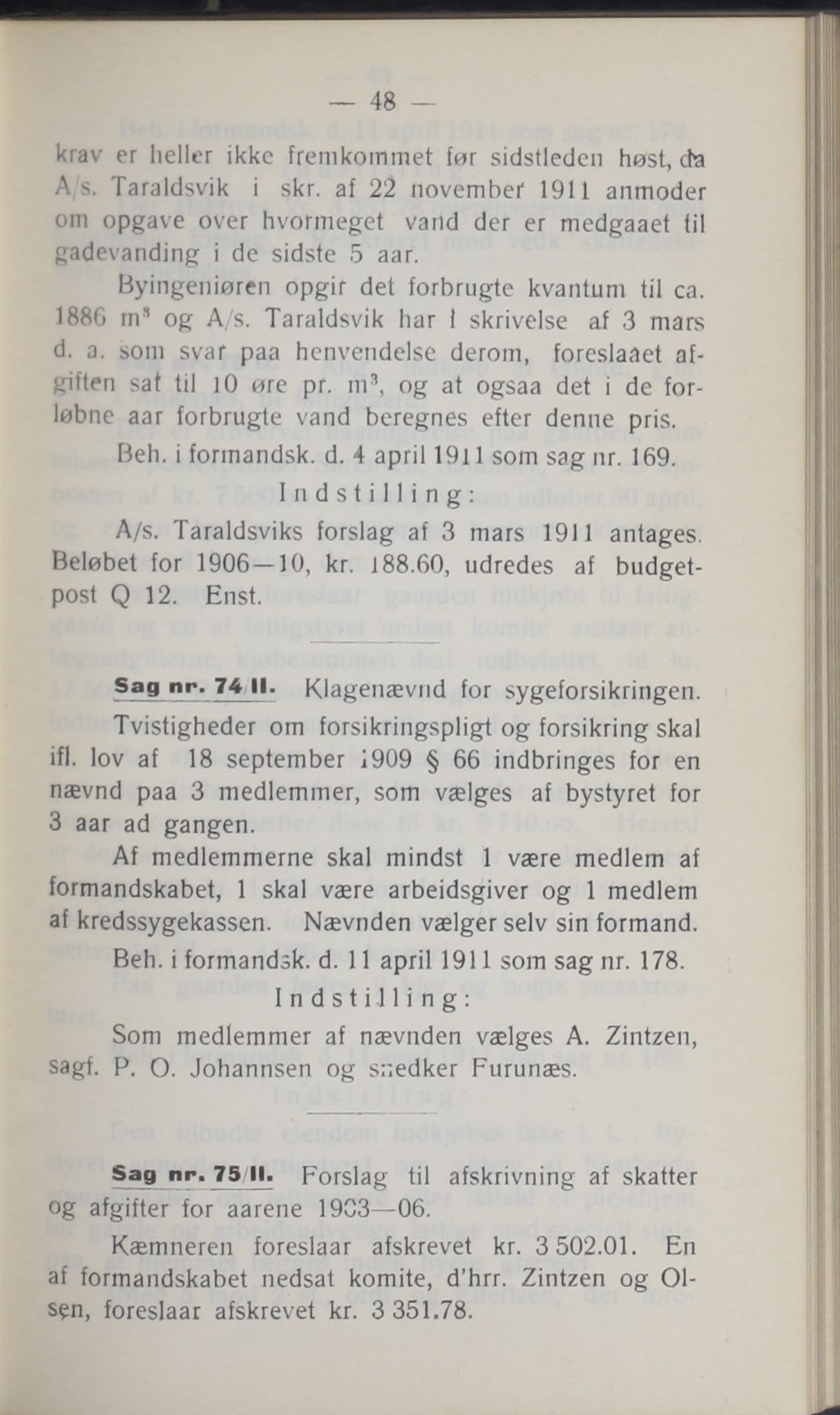 Narvik kommune. Formannskap , AIN/K-18050.150/A/Ab/L0001: Møtebok, 1911