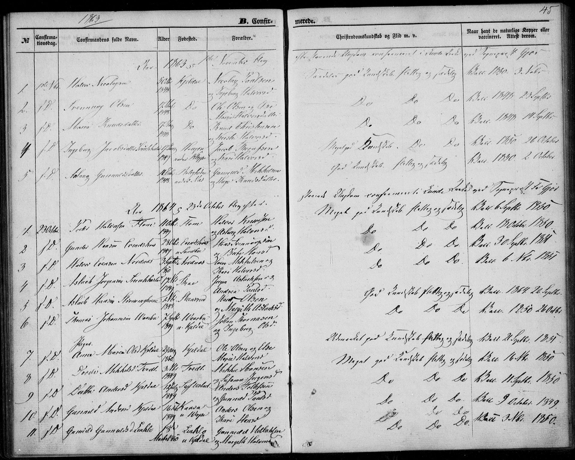 Lunde kirkebøker, SAKO/A-282/F/Fb/L0002: Parish register (official) no. II 2, 1861-1881, p. 45