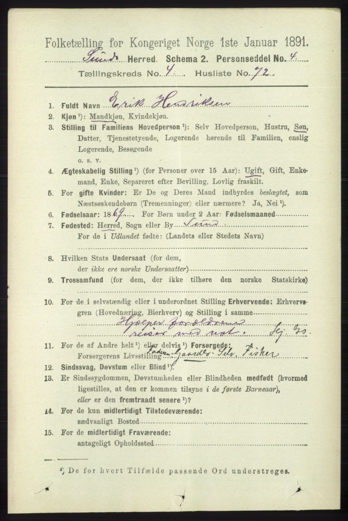 RA, 1891 census for 1245 Sund, 1891, p. 2316