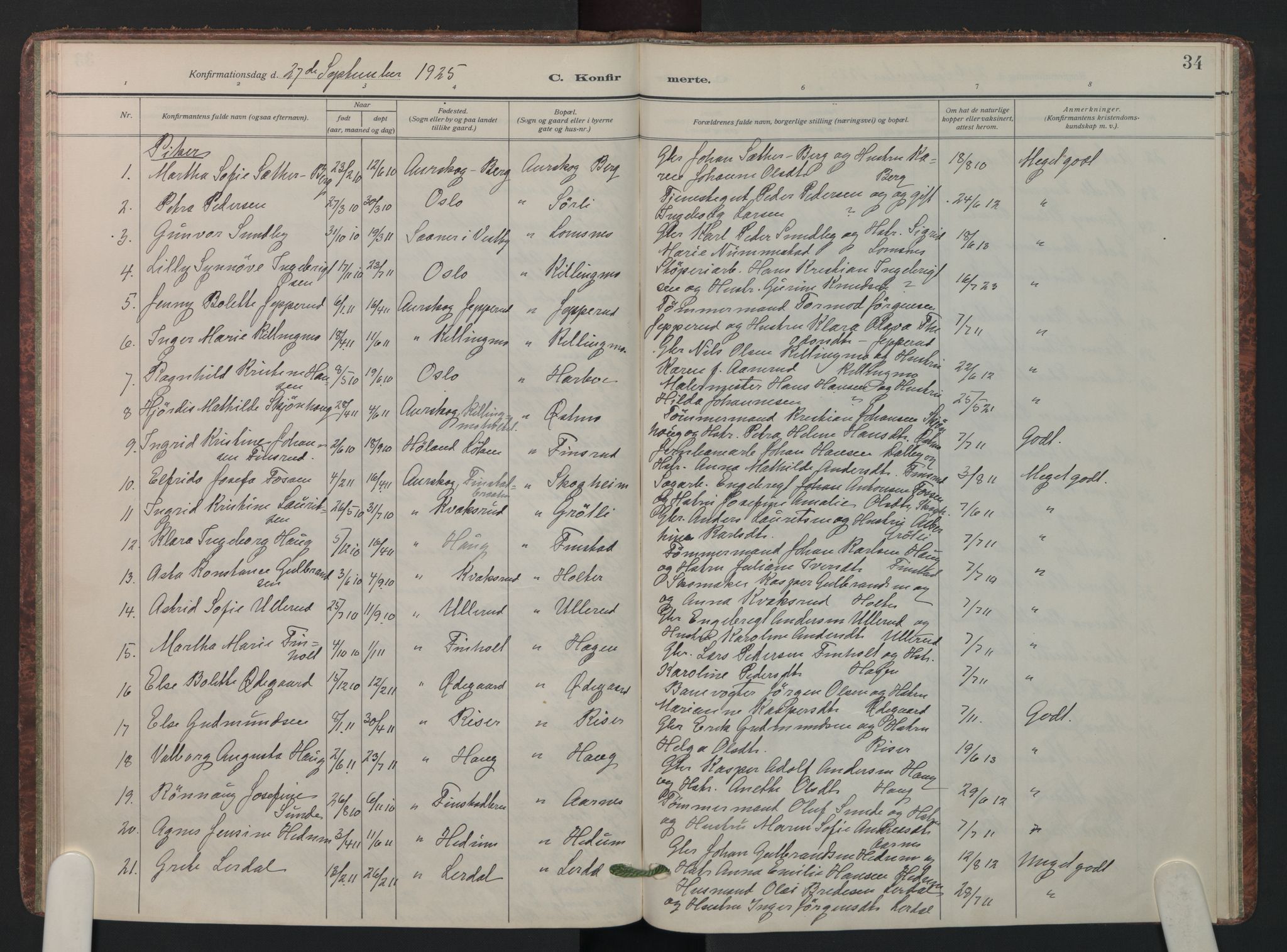 Aurskog prestekontor Kirkebøker, AV/SAO-A-10304a/F/Fa/L0015: Parish register (official) no. I 15, 1915-1929, p. 34