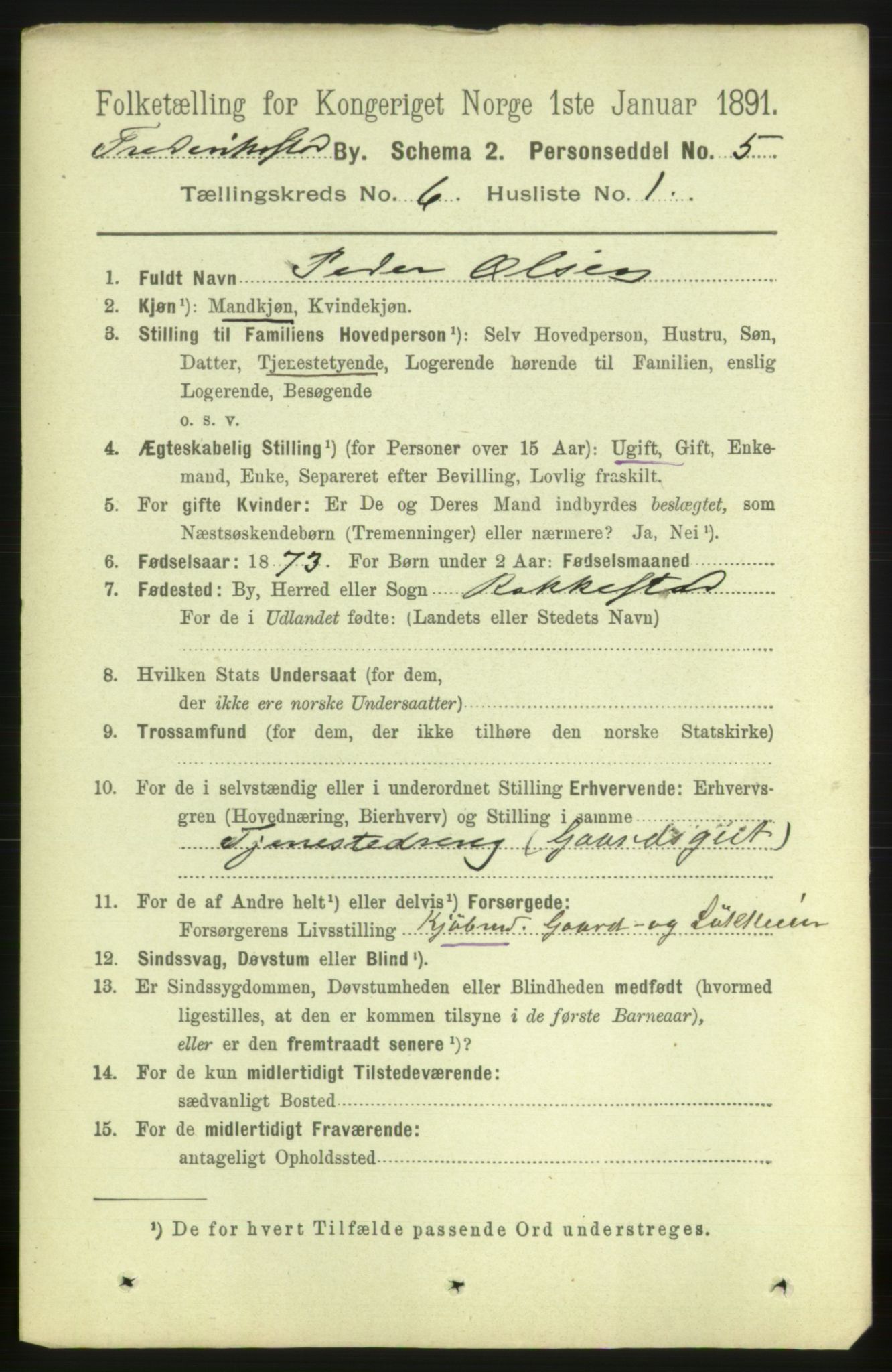 RA, 1891 census for 0103 Fredrikstad, 1891, p. 7664