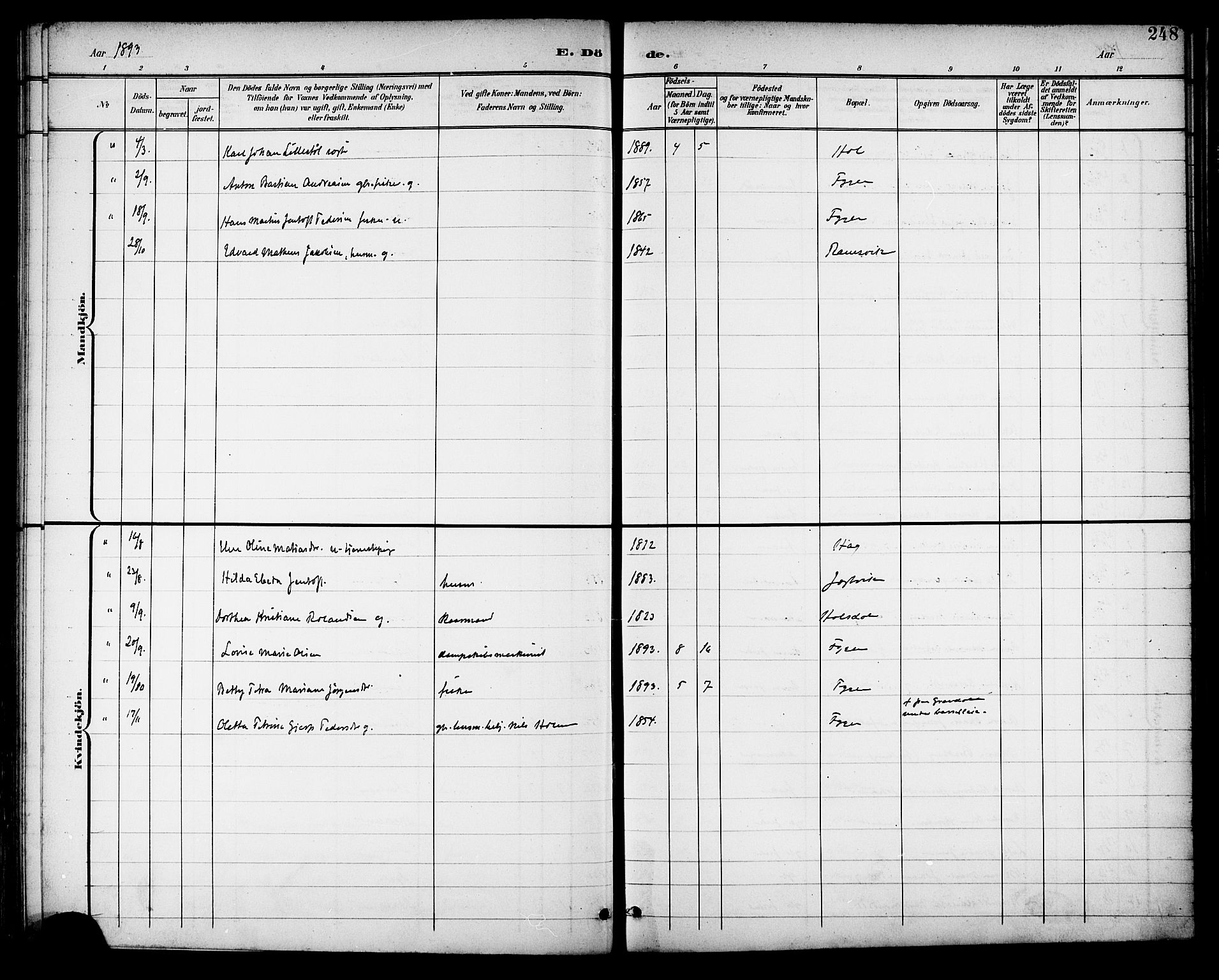 Ministerialprotokoller, klokkerbøker og fødselsregistre - Nordland, AV/SAT-A-1459/882/L1179: Parish register (official) no. 882A01, 1886-1898, p. 248