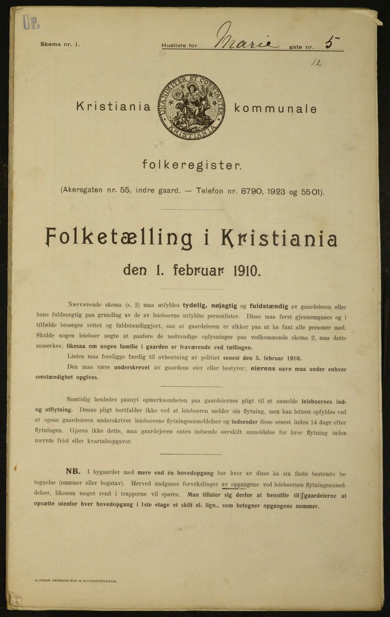 OBA, Municipal Census 1910 for Kristiania, 1910, p. 60736