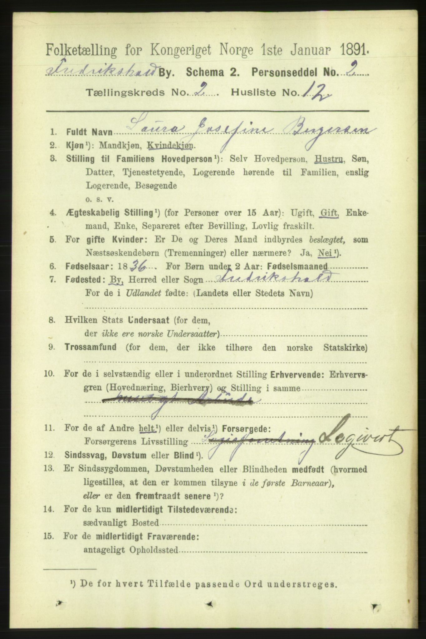 RA, 1891 census for 0101 Fredrikshald, 1891, p. 2787