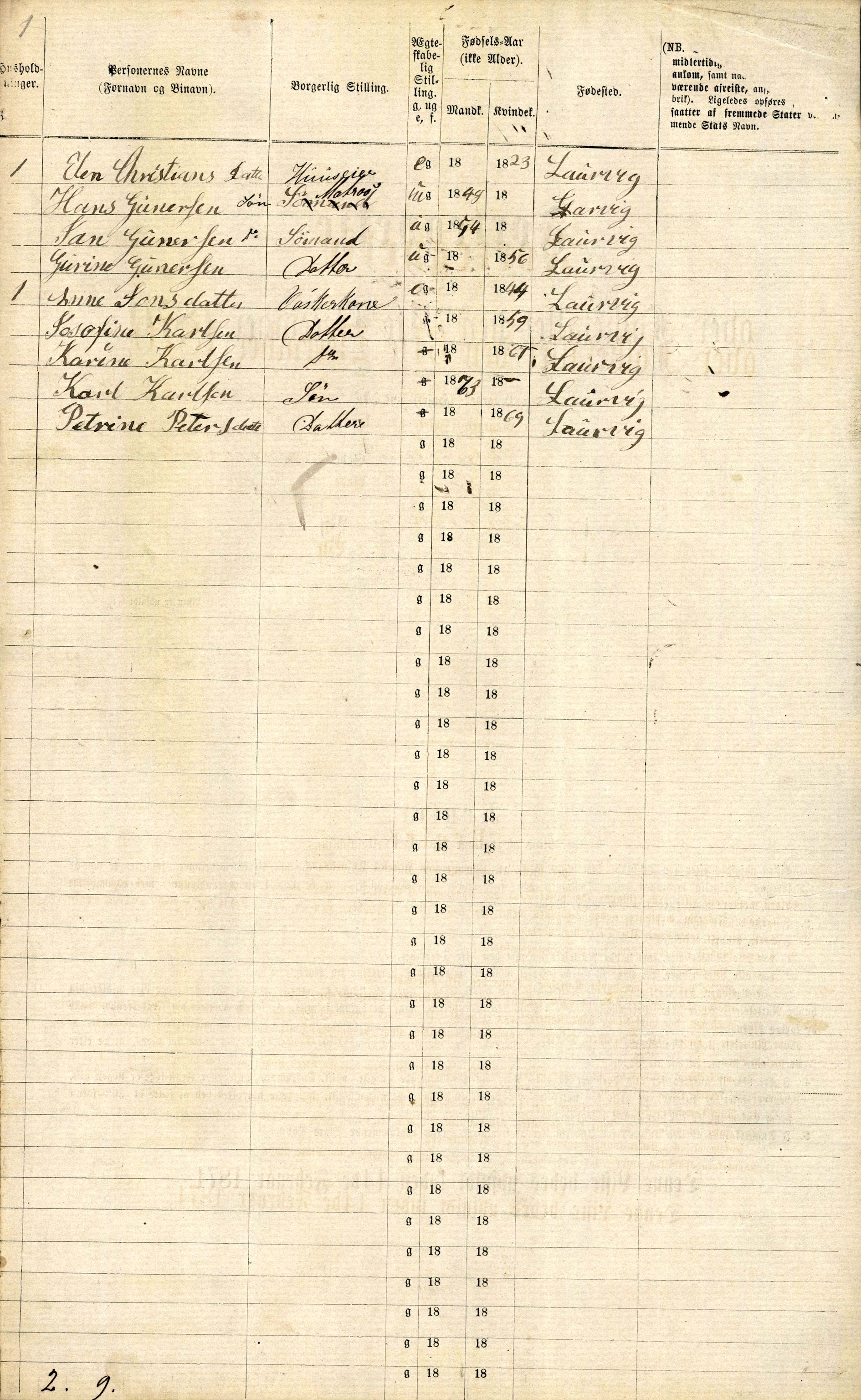 RA, 1870 census for 0707 Larvik, 1870, p. 1224