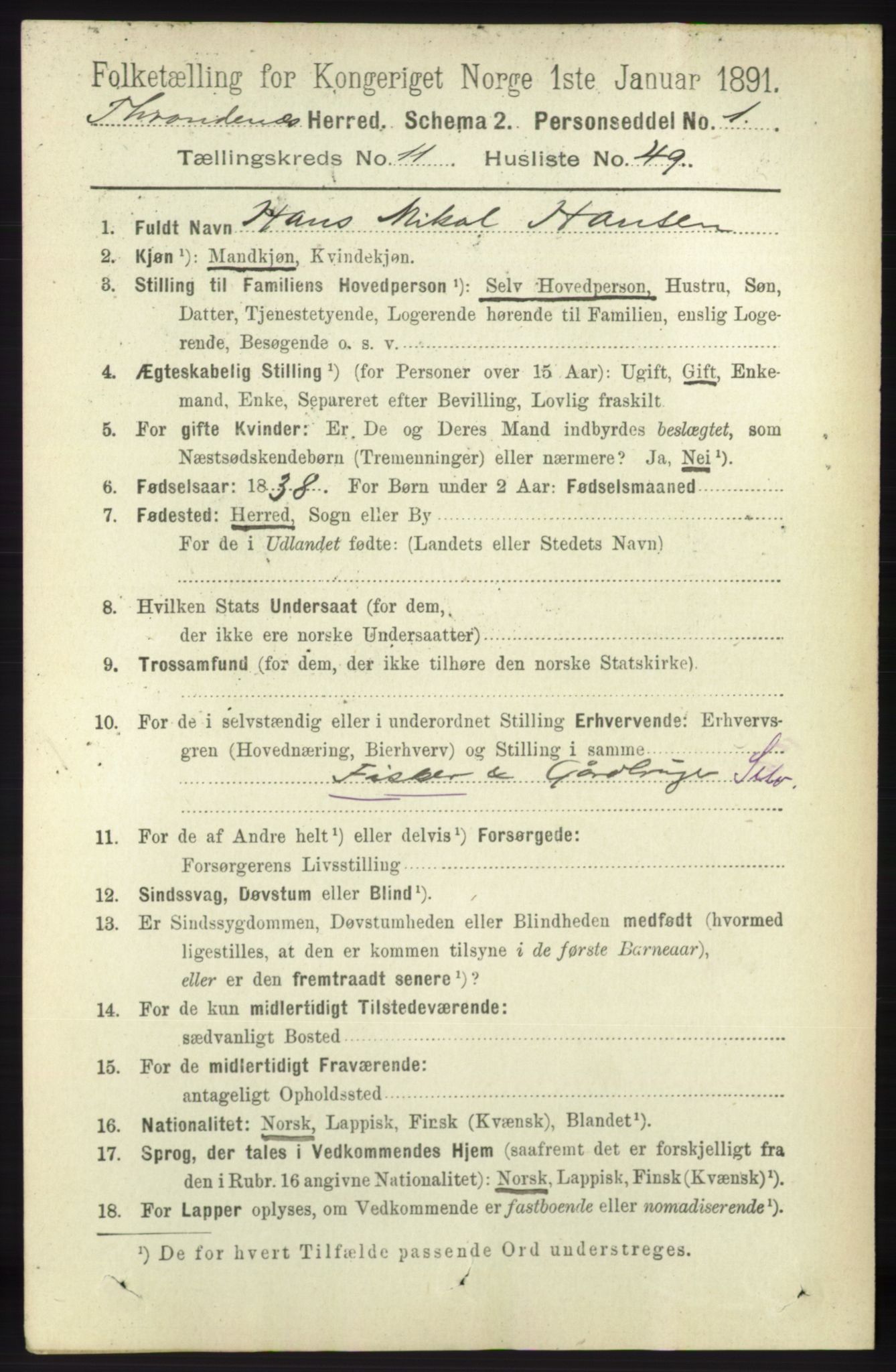 RA, 1891 census for 1914 Trondenes, 1891, p. 8349