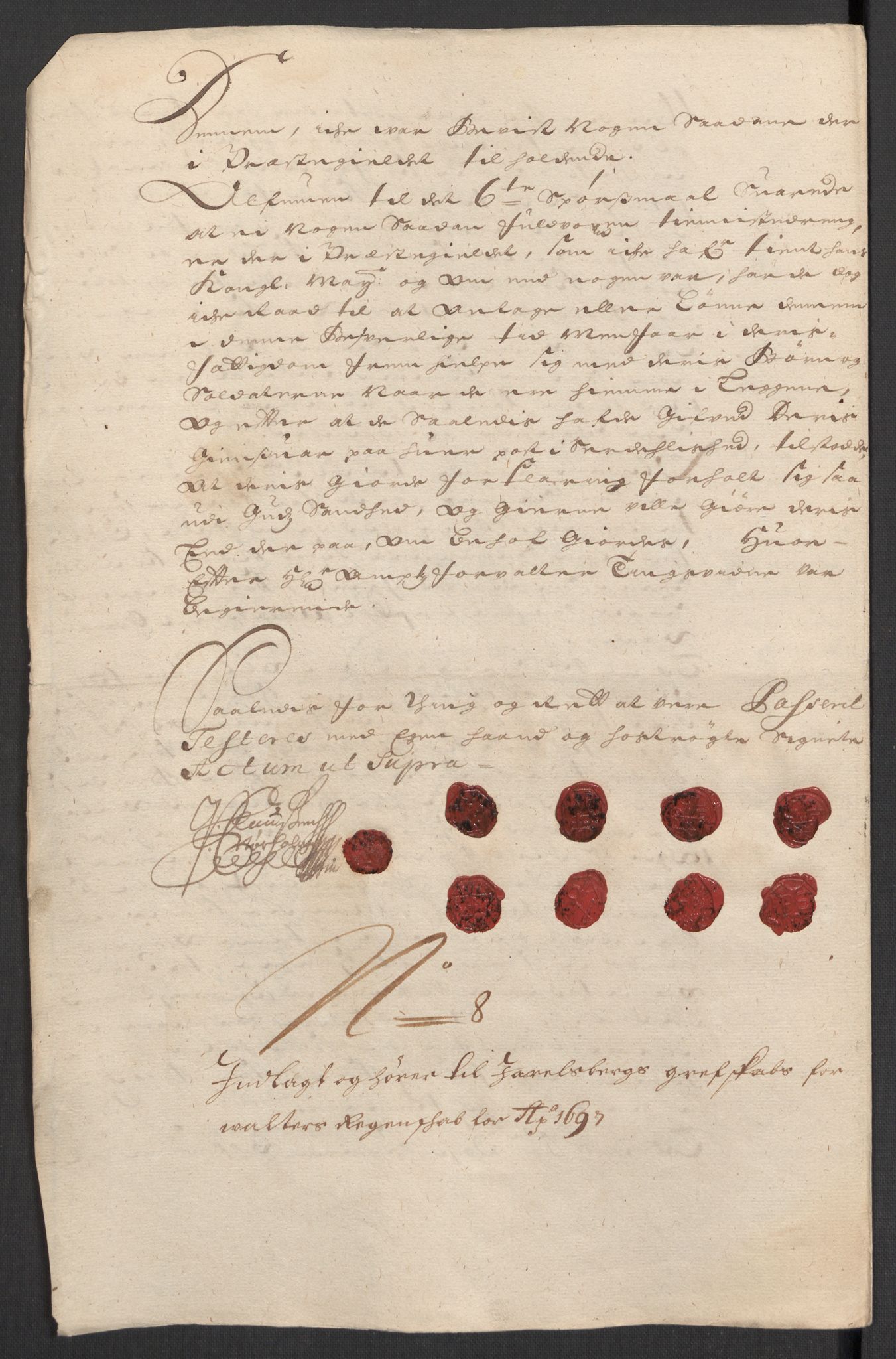 Rentekammeret inntil 1814, Reviderte regnskaper, Fogderegnskap, RA/EA-4092/R32/L1868: Fogderegnskap Jarlsberg grevskap, 1697-1699, p. 59