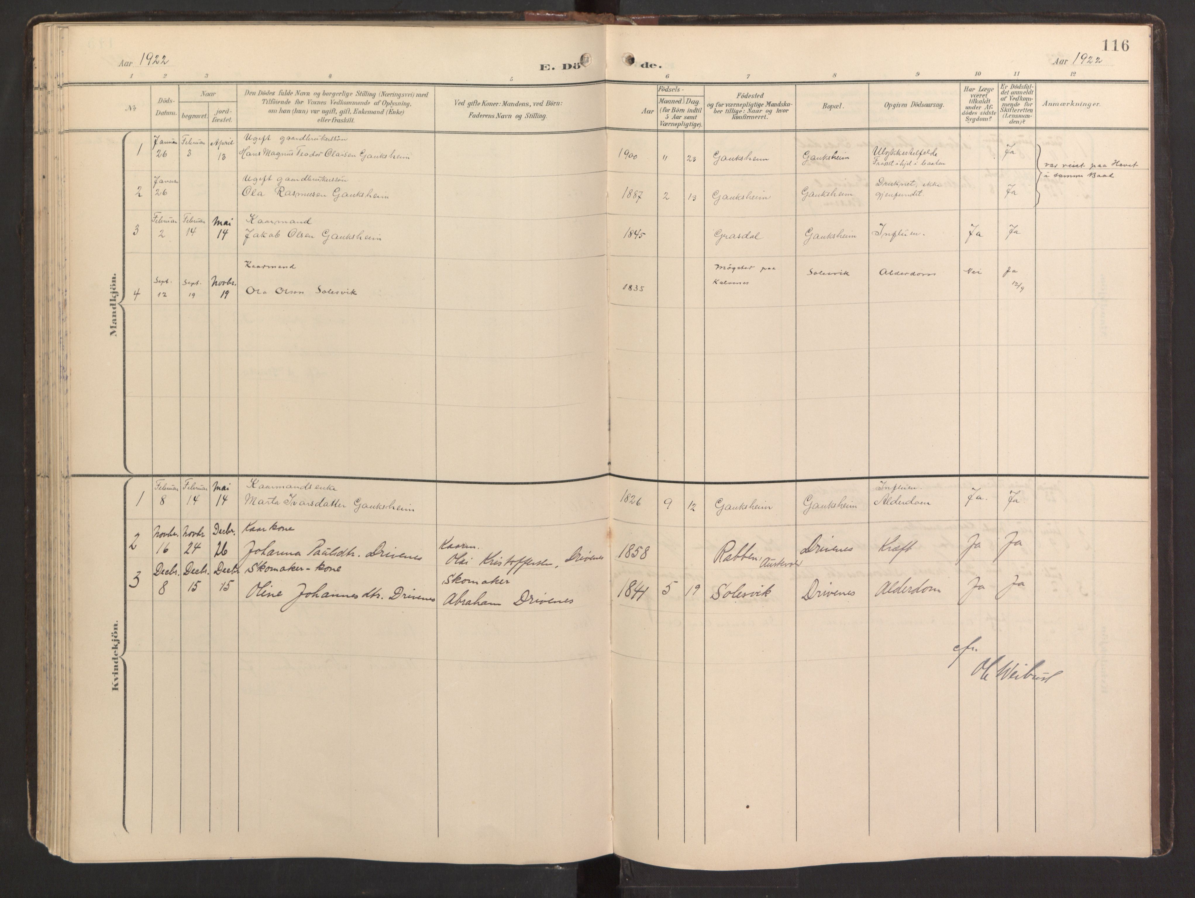 Fitjar sokneprestembete, SAB/A-99926: Parish register (official) no. B 1, 1900-1926, p. 116