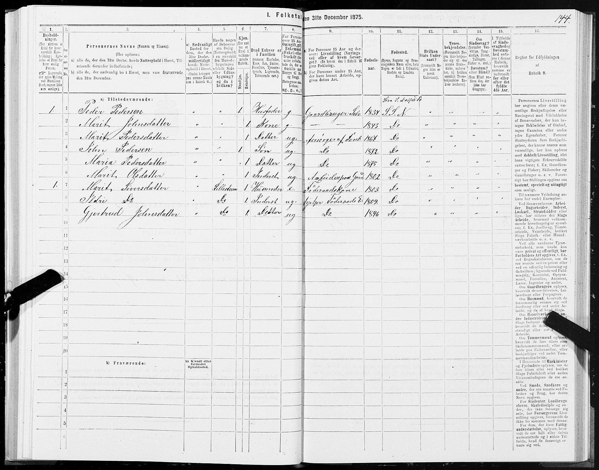 SAT, 1875 census for 1543P Nesset, 1875, p. 3144