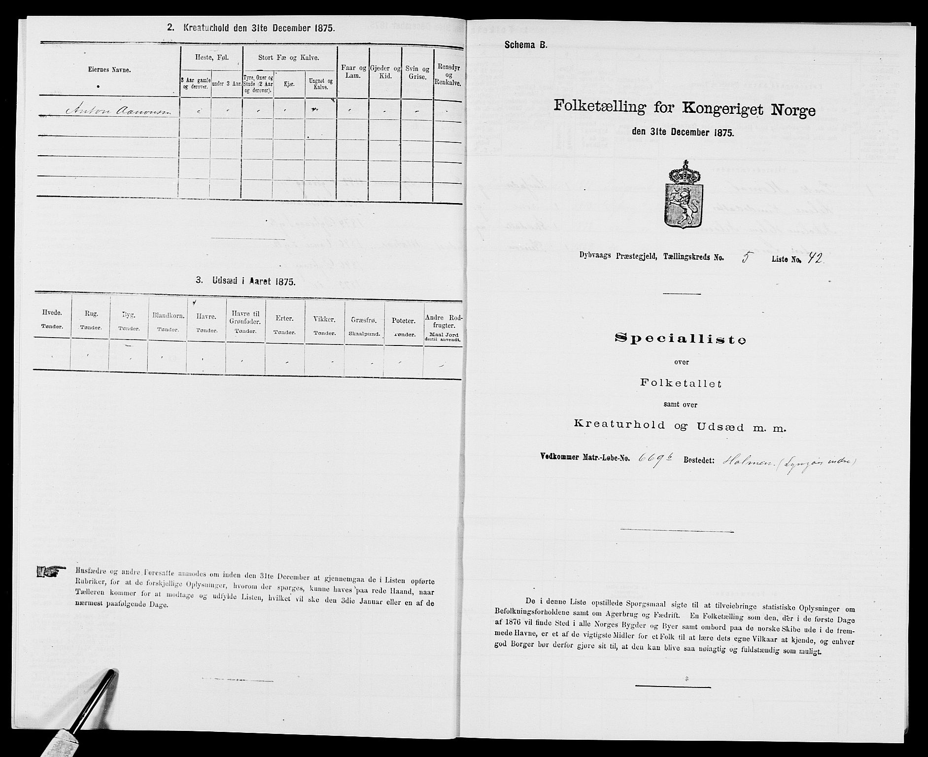 SAK, 1875 census for 0915P Dypvåg, 1875, p. 622