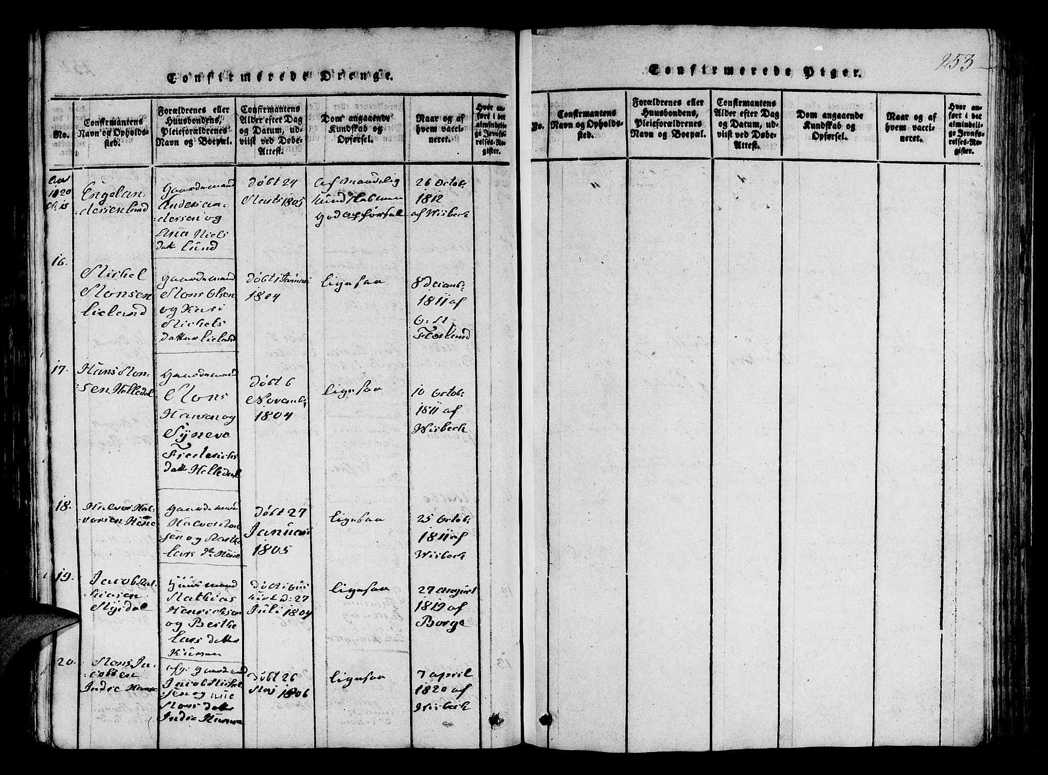 Fana Sokneprestembete, SAB/A-75101/H/Hab/Haba/L0001: Parish register (copy) no. A 1, 1816-1836, p. 253