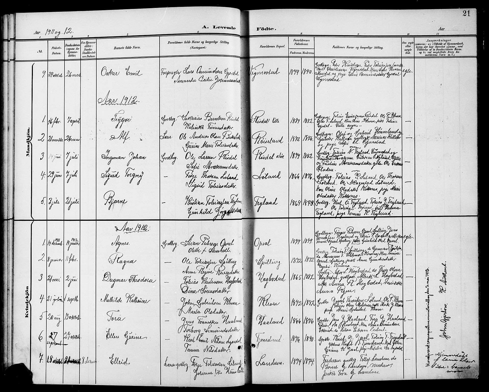 Nord-Audnedal sokneprestkontor, SAK/1111-0032/F/Fb/Fbb/L0004: Parish register (copy) no. B 4, 1901-1917, p. 21