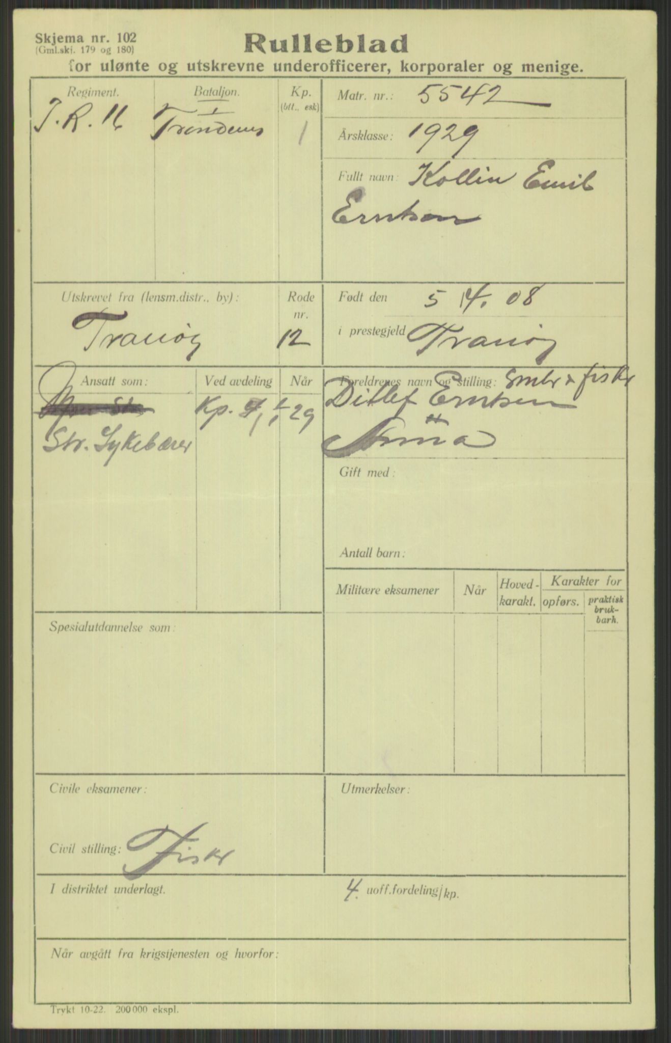 Forsvaret, Troms infanteriregiment nr. 16, AV/RA-RAFA-3146/P/Pa/L0013/0004: Rulleblad / Rulleblad for regimentets menige mannskaper, årsklasse 1929, 1929, p. 233