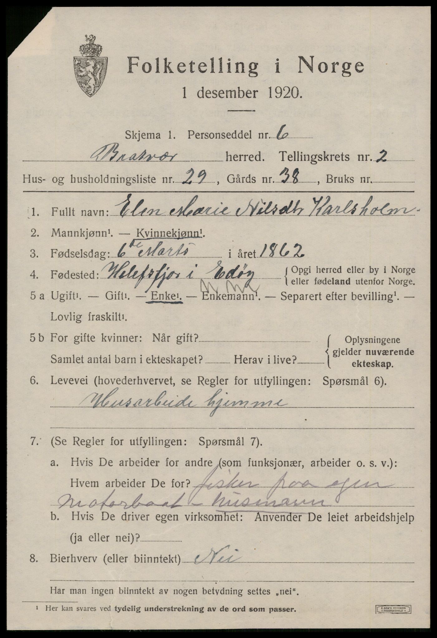 SAT, 1920 census for Brattvær, 1920, p. 1158