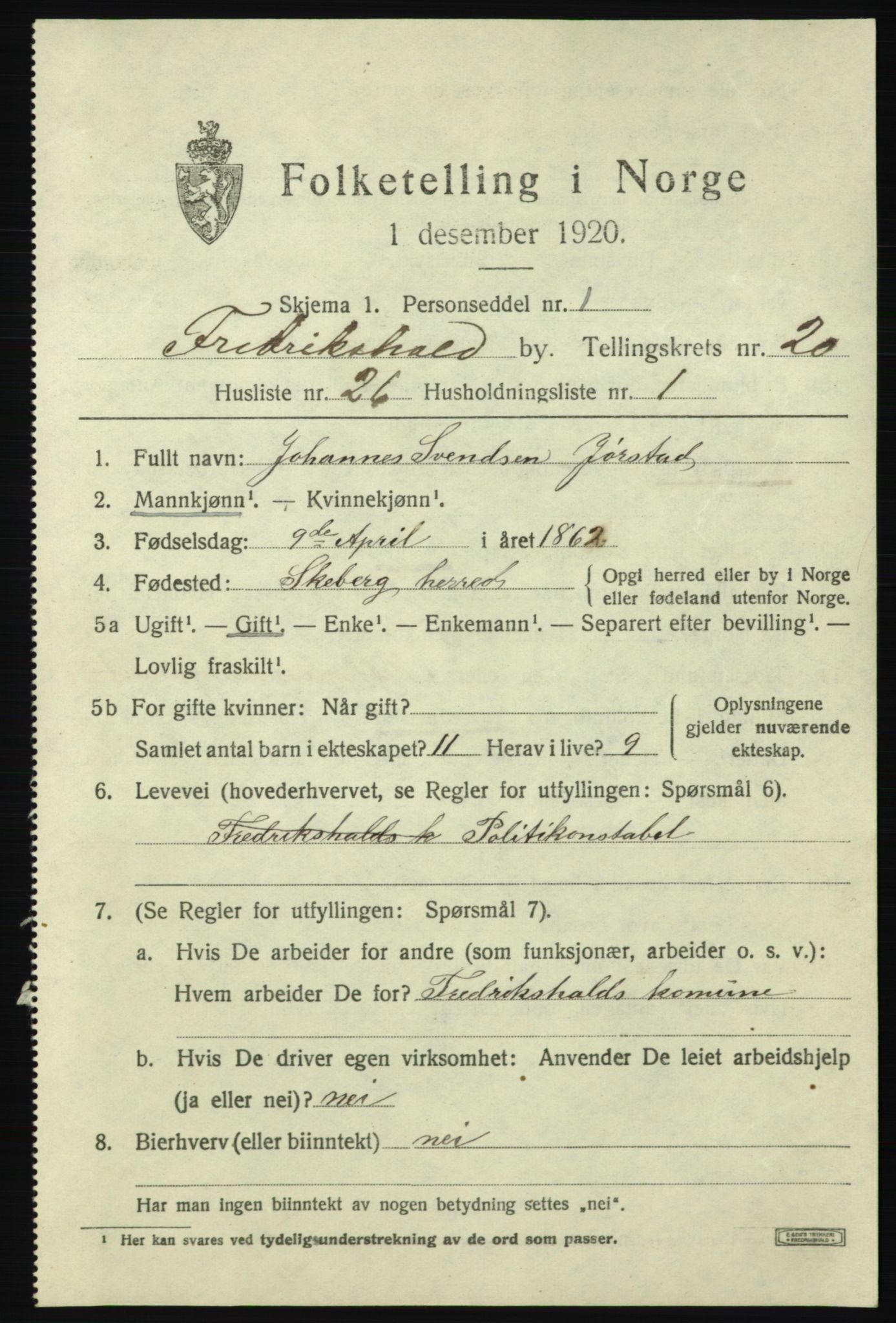 SAO, 1920 census for Fredrikshald, 1920, p. 29724