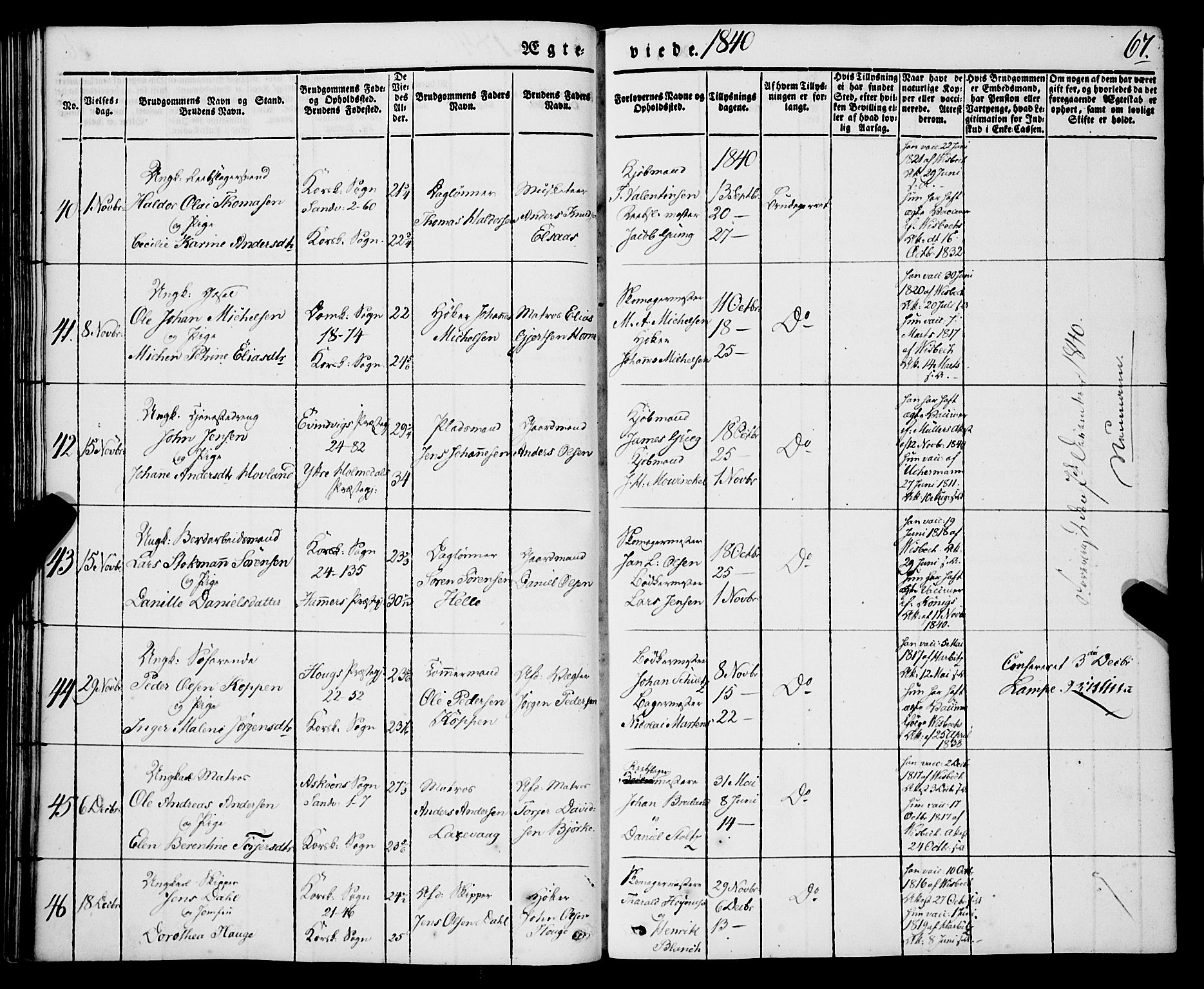 Korskirken sokneprestembete, AV/SAB-A-76101/H/Haa/L0034: Parish register (official) no. D 1, 1832-1852, p. 67