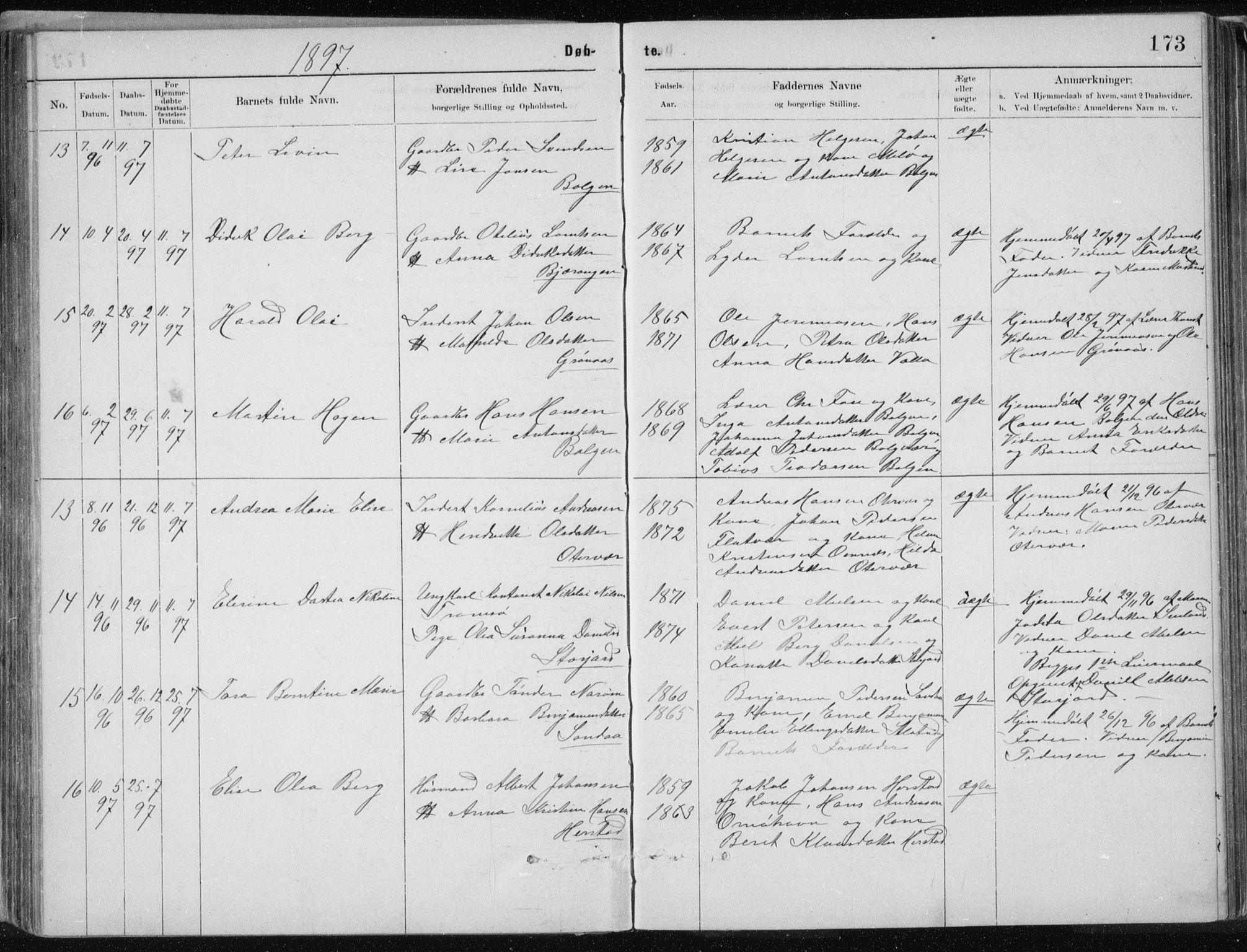 Ministerialprotokoller, klokkerbøker og fødselsregistre - Nordland, AV/SAT-A-1459/843/L0636: Parish register (copy) no. 843C05, 1884-1909, p. 173