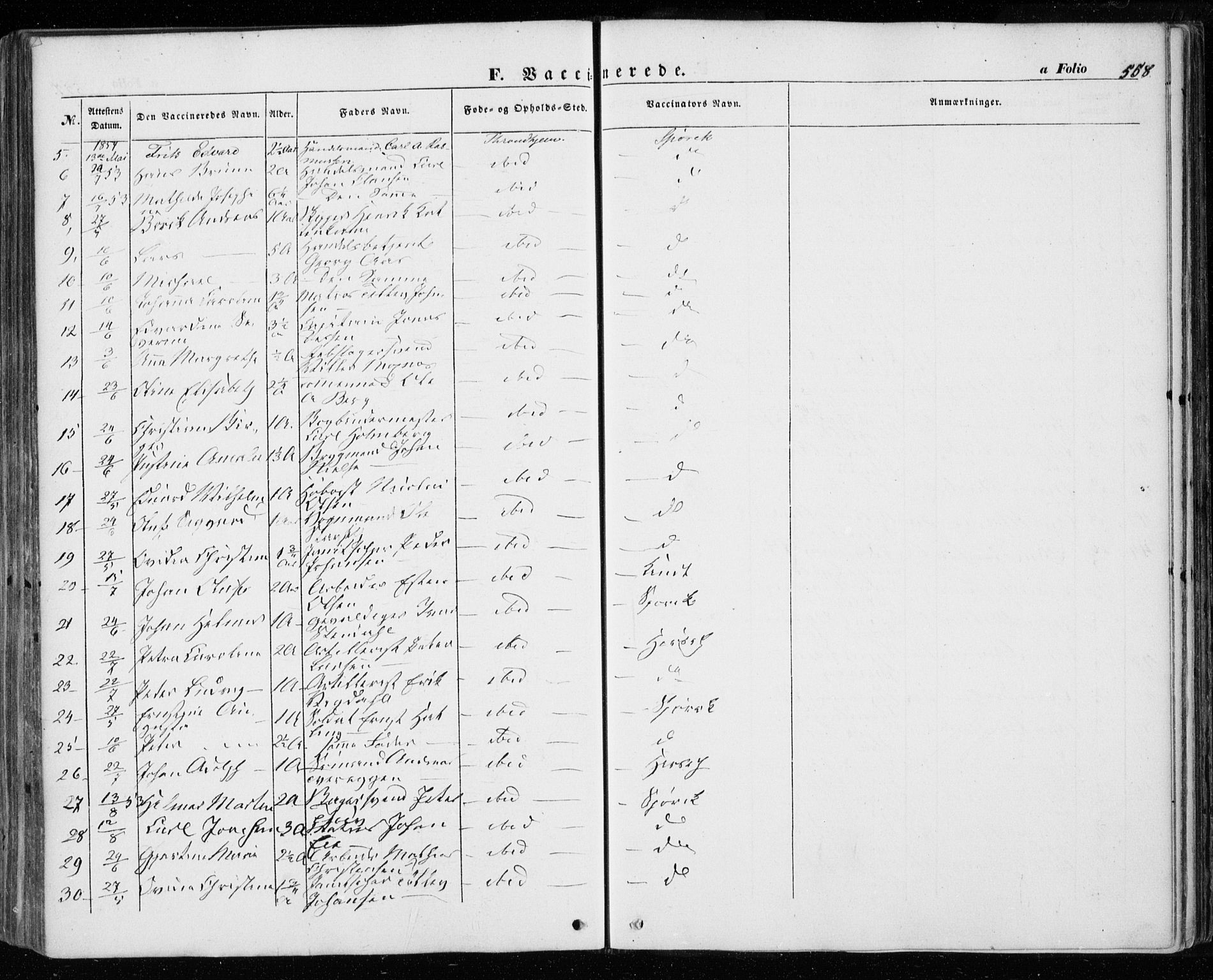 Ministerialprotokoller, klokkerbøker og fødselsregistre - Sør-Trøndelag, SAT/A-1456/601/L0051: Parish register (official) no. 601A19, 1848-1857, p. 558