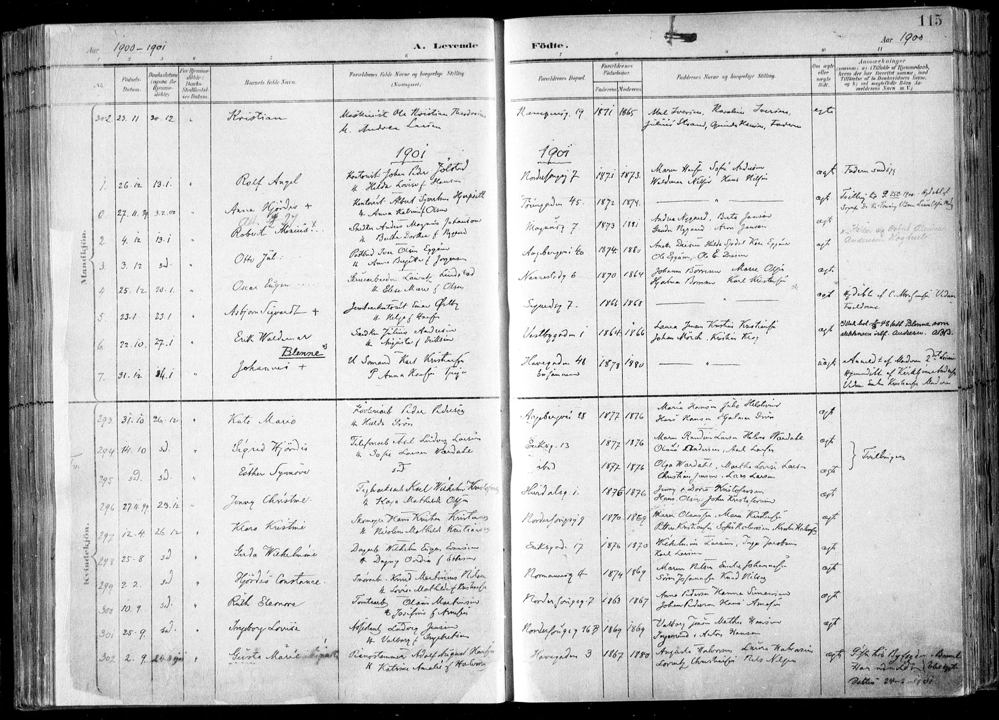 Kampen prestekontor Kirkebøker, SAO/A-10853/F/Fa/L0007: Parish register (official) no. I 7, 1897-1905, p. 115