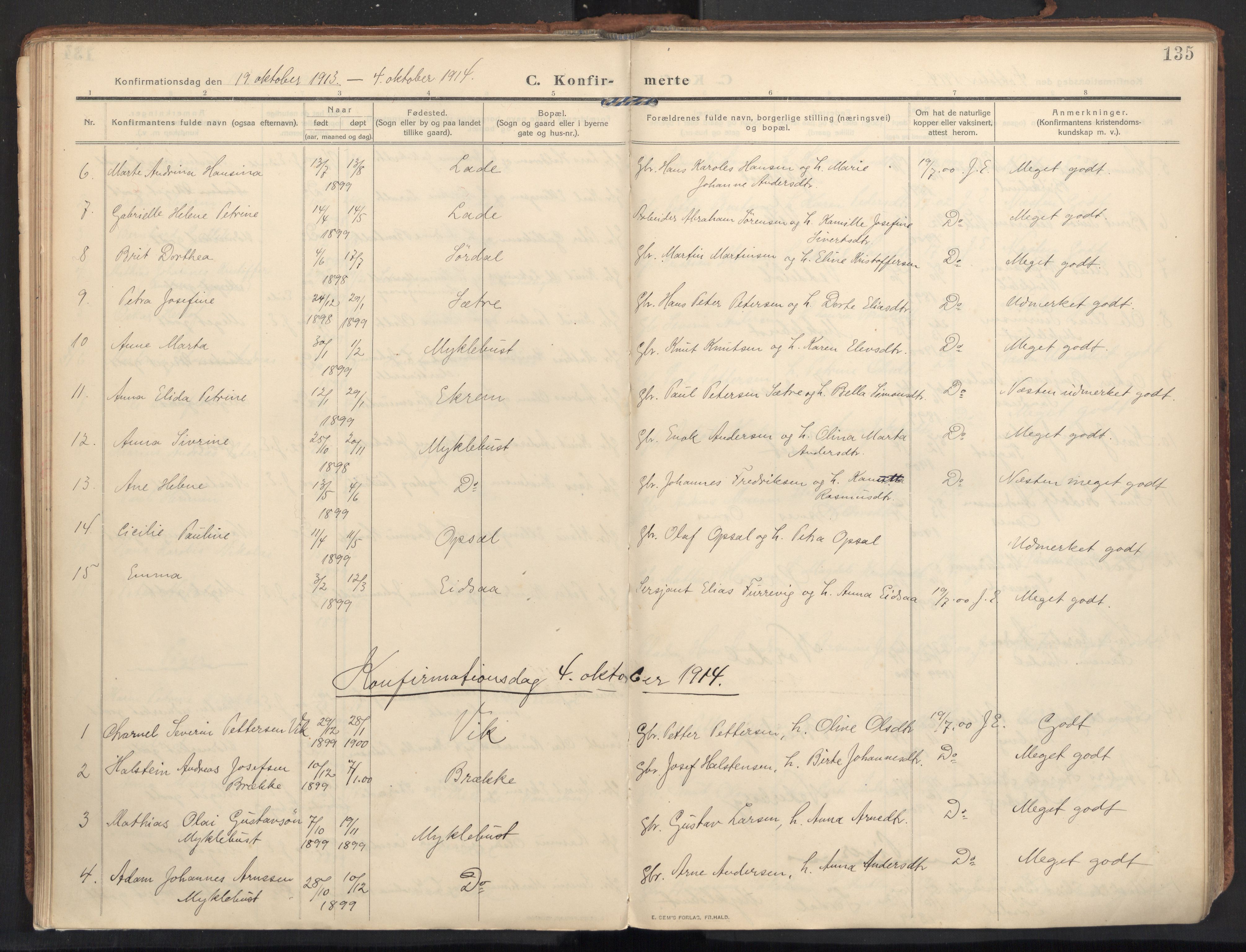 Ministerialprotokoller, klokkerbøker og fødselsregistre - Møre og Romsdal, SAT/A-1454/502/L0026: Parish register (official) no. 502A04, 1909-1933, p. 135