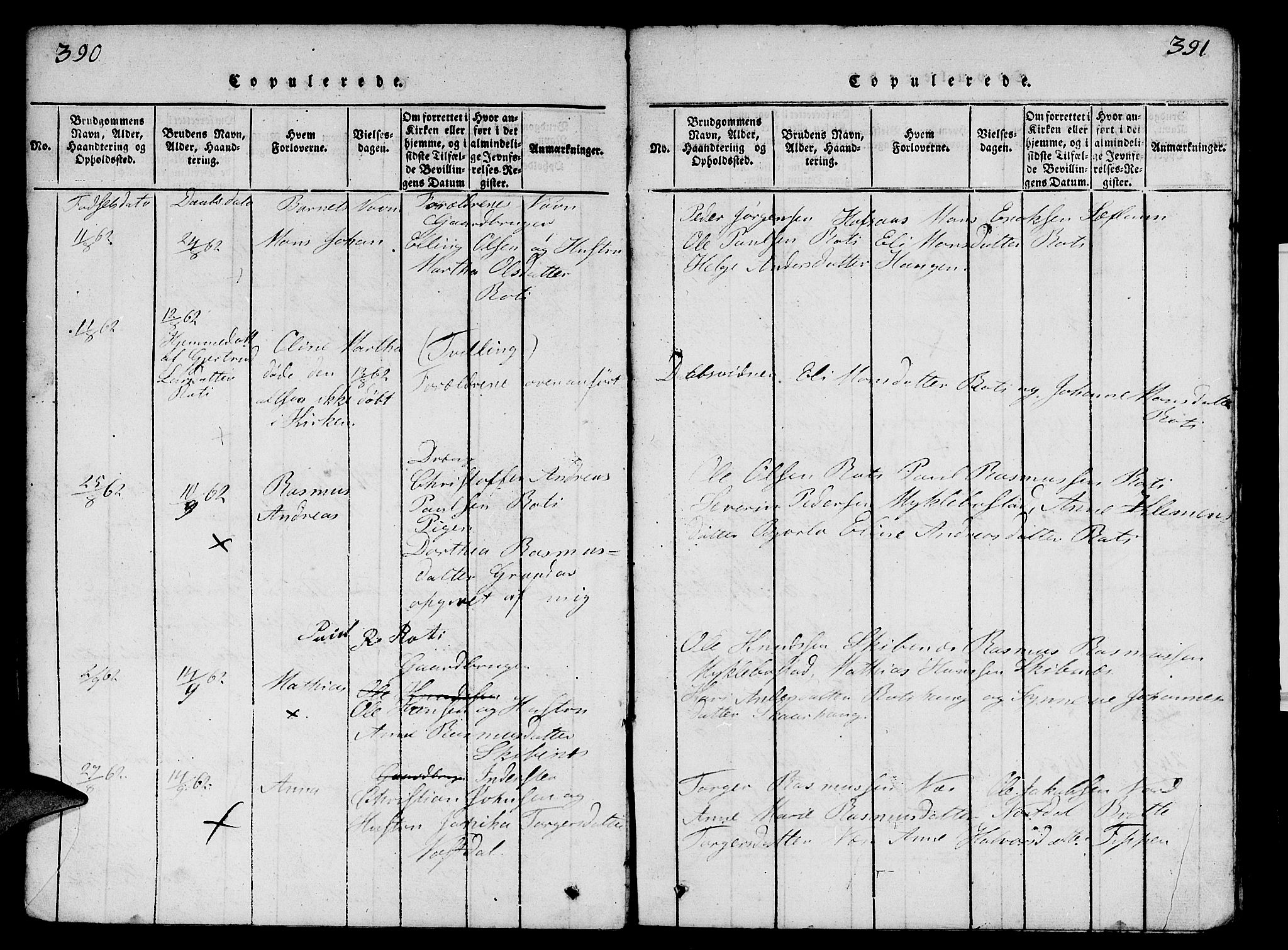 Eid sokneprestembete, AV/SAB-A-82301/H/Hab/Haba/L0001: Parish register (copy) no. A 1, 1816-1862, p. 390-391