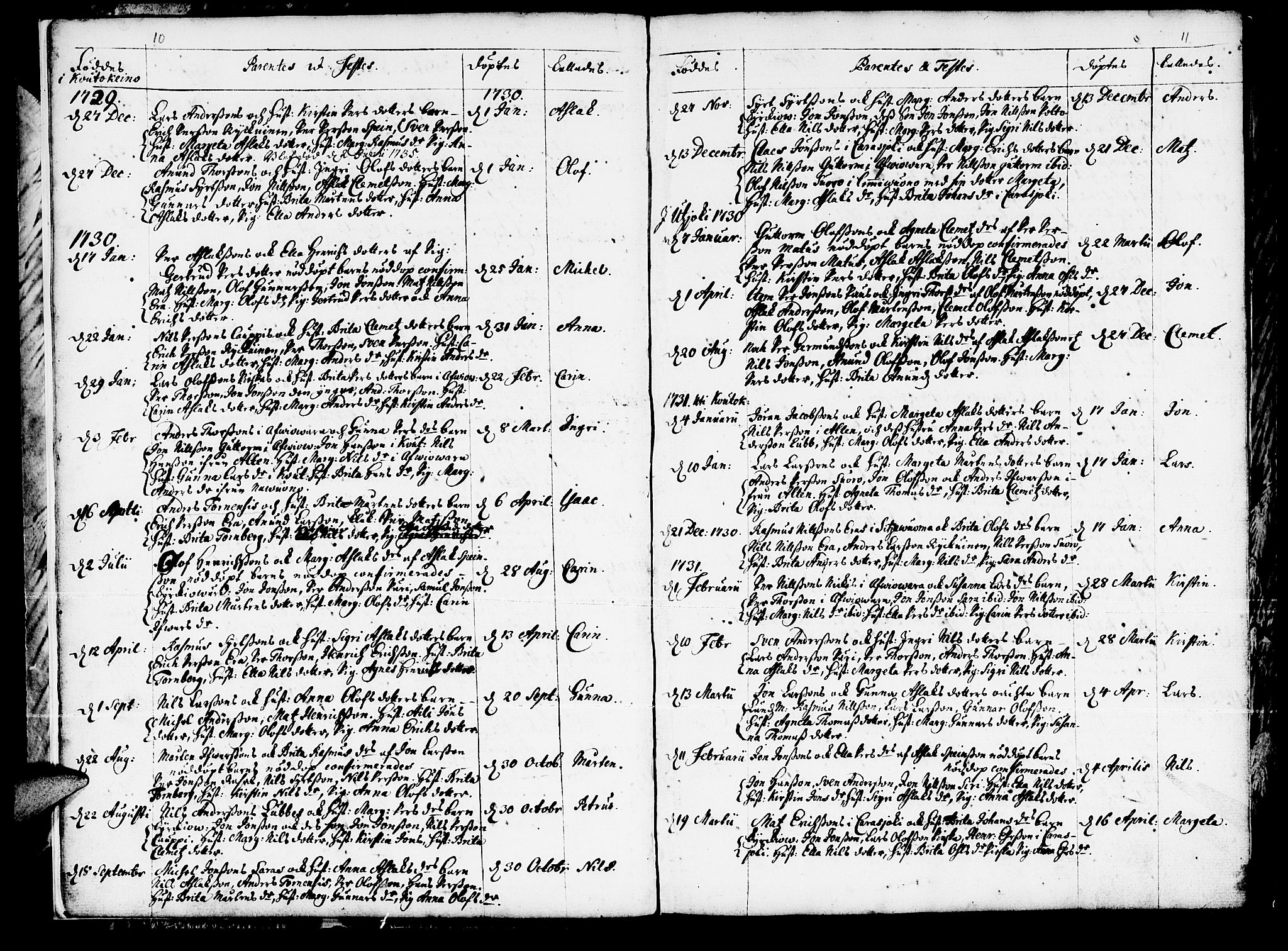 Kautokeino sokneprestembete, SATØ/S-1340/H/Ha/L0001.kirke: Parish register (official) no. 1, 1723-1776, p. 10-11