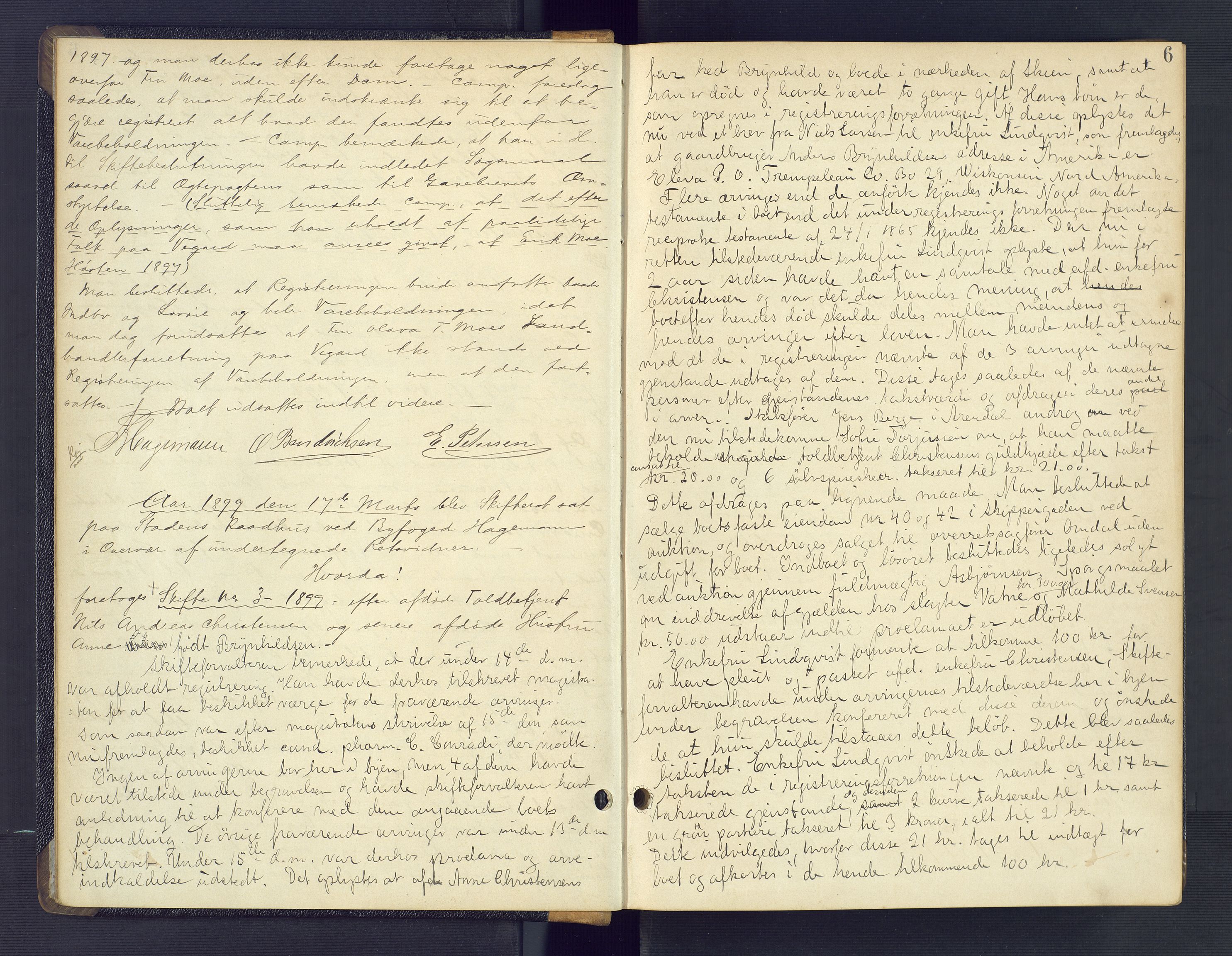 Kristiansand byrett, AV/SAK-1223-0001/H/Hc/L0046: Skifteforhandlingsprotokoll nr. 6, med register, 1899-1902, p. 6
