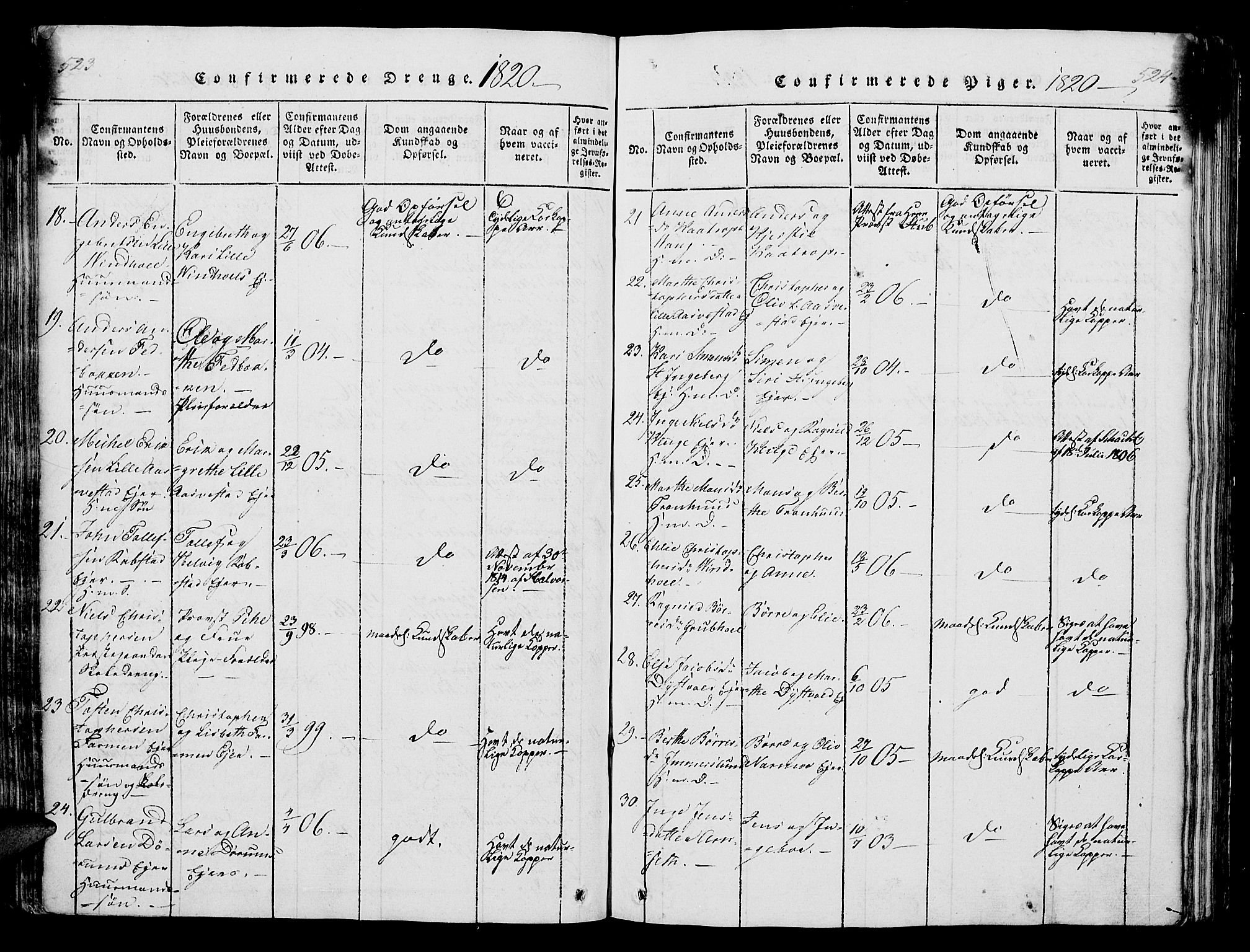 Vang prestekontor, Hedmark, AV/SAH-PREST-008/H/Ha/Hab/L0004: Parish register (copy) no. 4, 1813-1827, p. 523-524