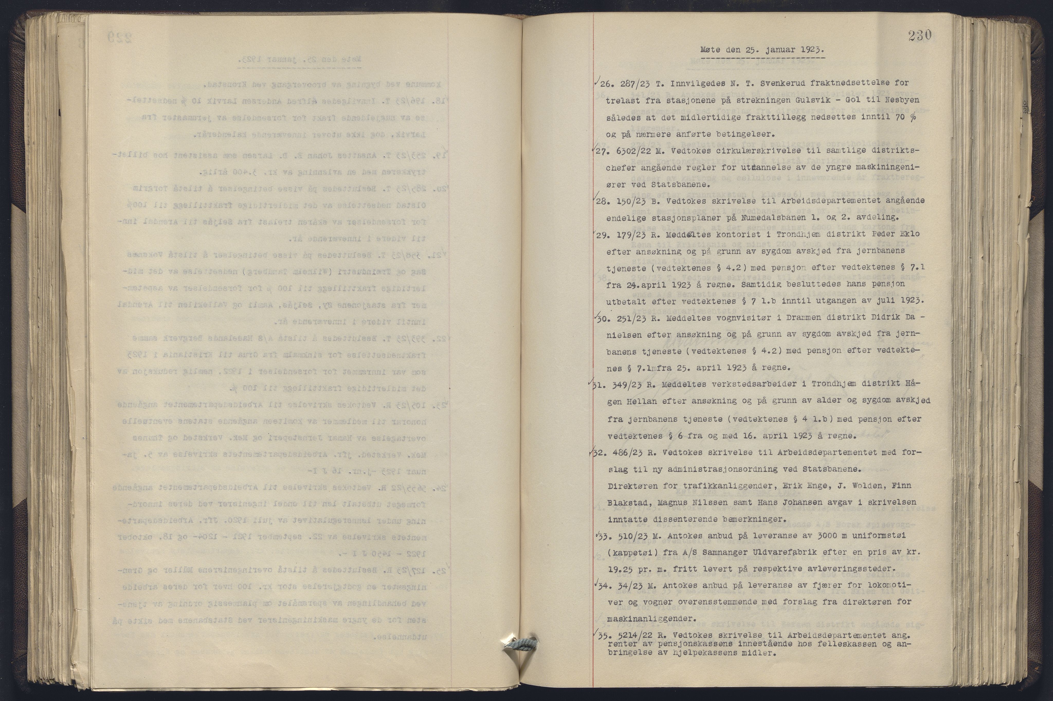 Norges statsbaner, Administrasjons- økonomi- og personalavdelingen, AV/RA-S-3412/A/Aa/L0019: Forhandlingsprotokoll, 1922-1924, p. 230