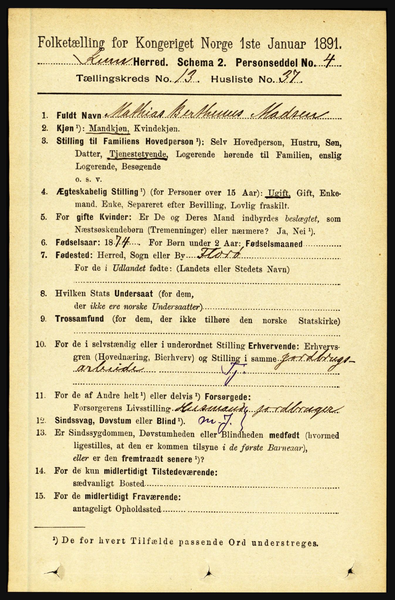 RA, 1891 census for 1437 Kinn, 1891, p. 5311