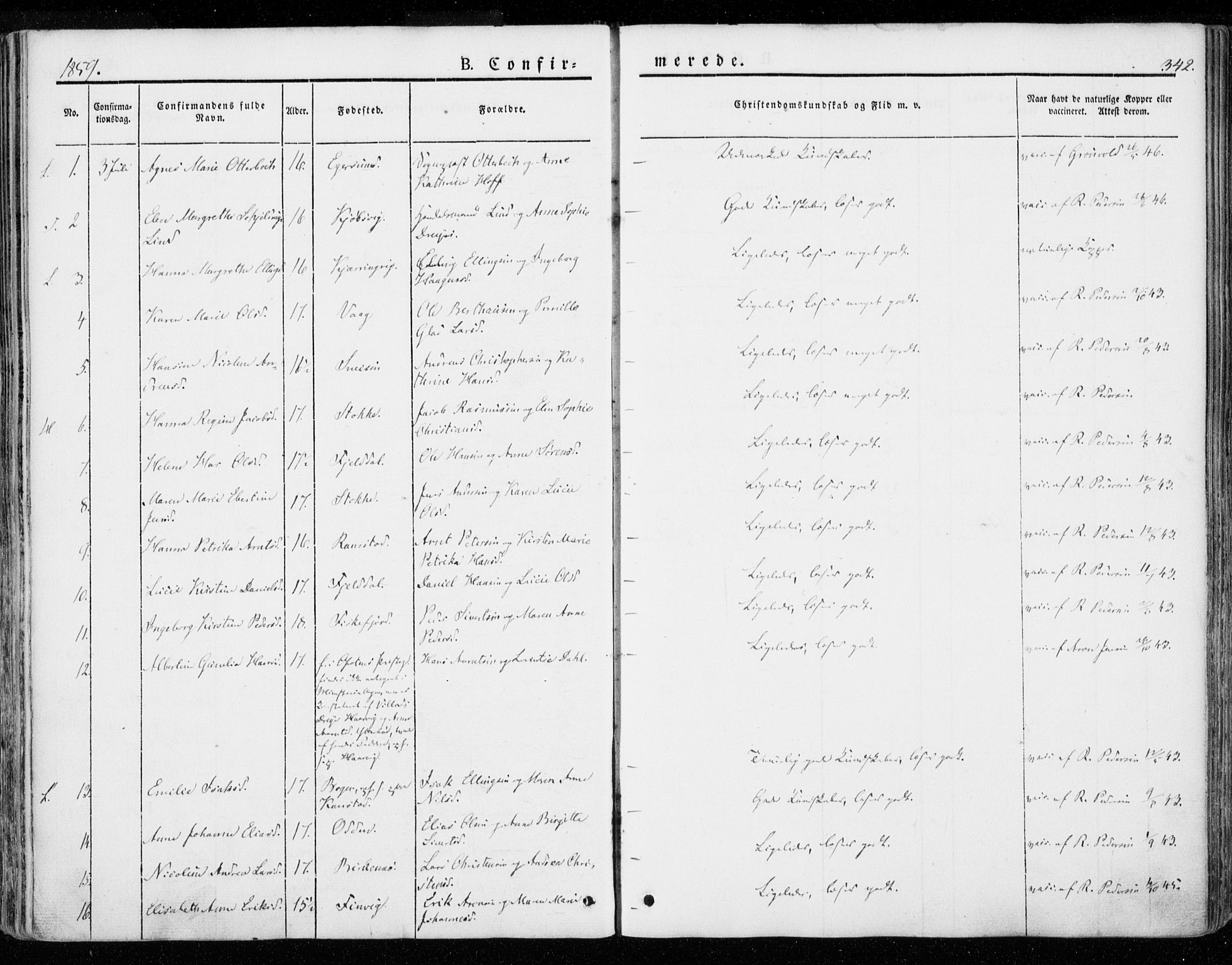 Ministerialprotokoller, klokkerbøker og fødselsregistre - Nordland, AV/SAT-A-1459/872/L1033: Parish register (official) no. 872A08, 1840-1863, p. 342