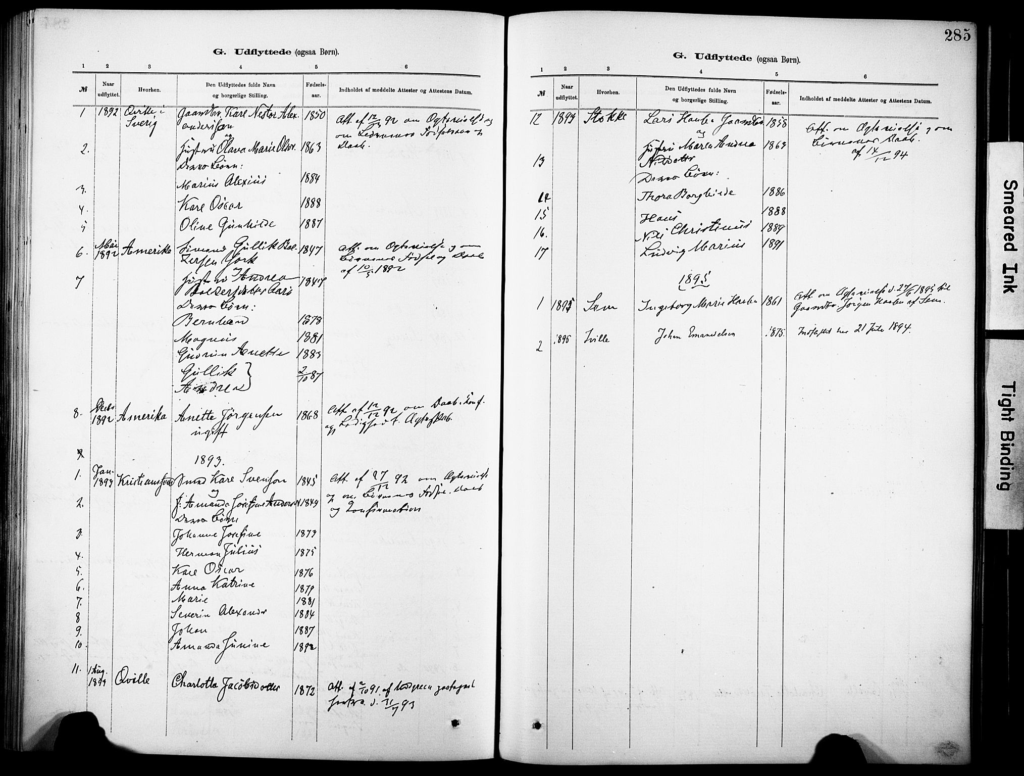 Sandar kirkebøker, SAKO/A-243/F/Fa/L0013: Parish register (official) no. 13, 1883-1895, p. 285