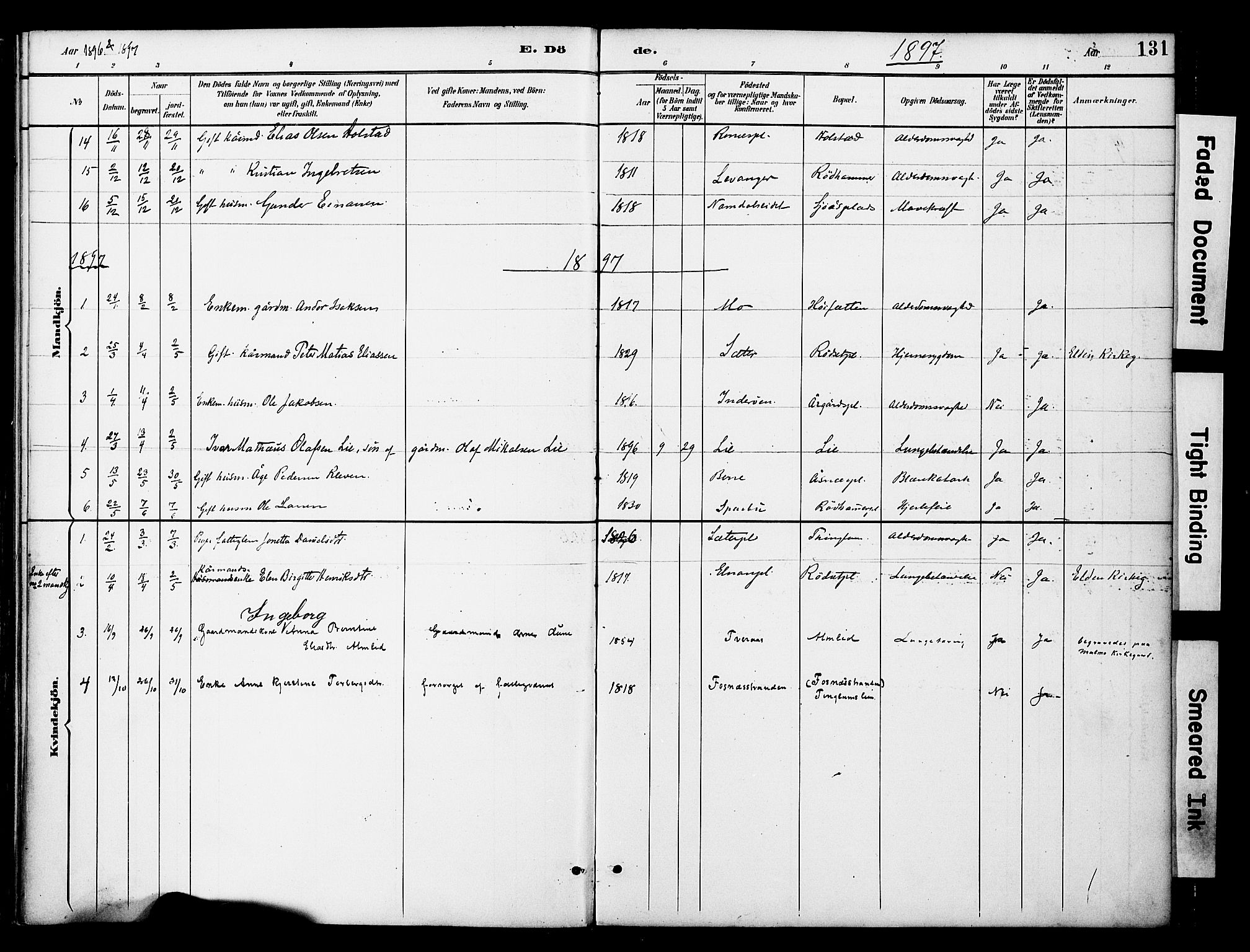 Ministerialprotokoller, klokkerbøker og fødselsregistre - Nord-Trøndelag, SAT/A-1458/742/L0409: Parish register (official) no. 742A02, 1891-1905, p. 131