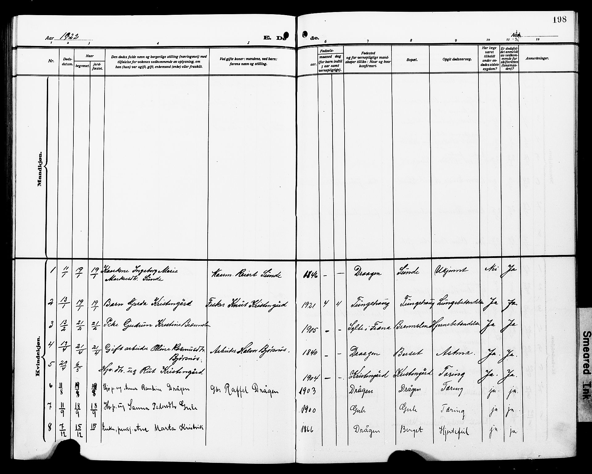 Ministerialprotokoller, klokkerbøker og fødselsregistre - Møre og Romsdal, SAT/A-1454/566/L0774: Parish register (copy) no. 566C03, 1910-1929, p. 198