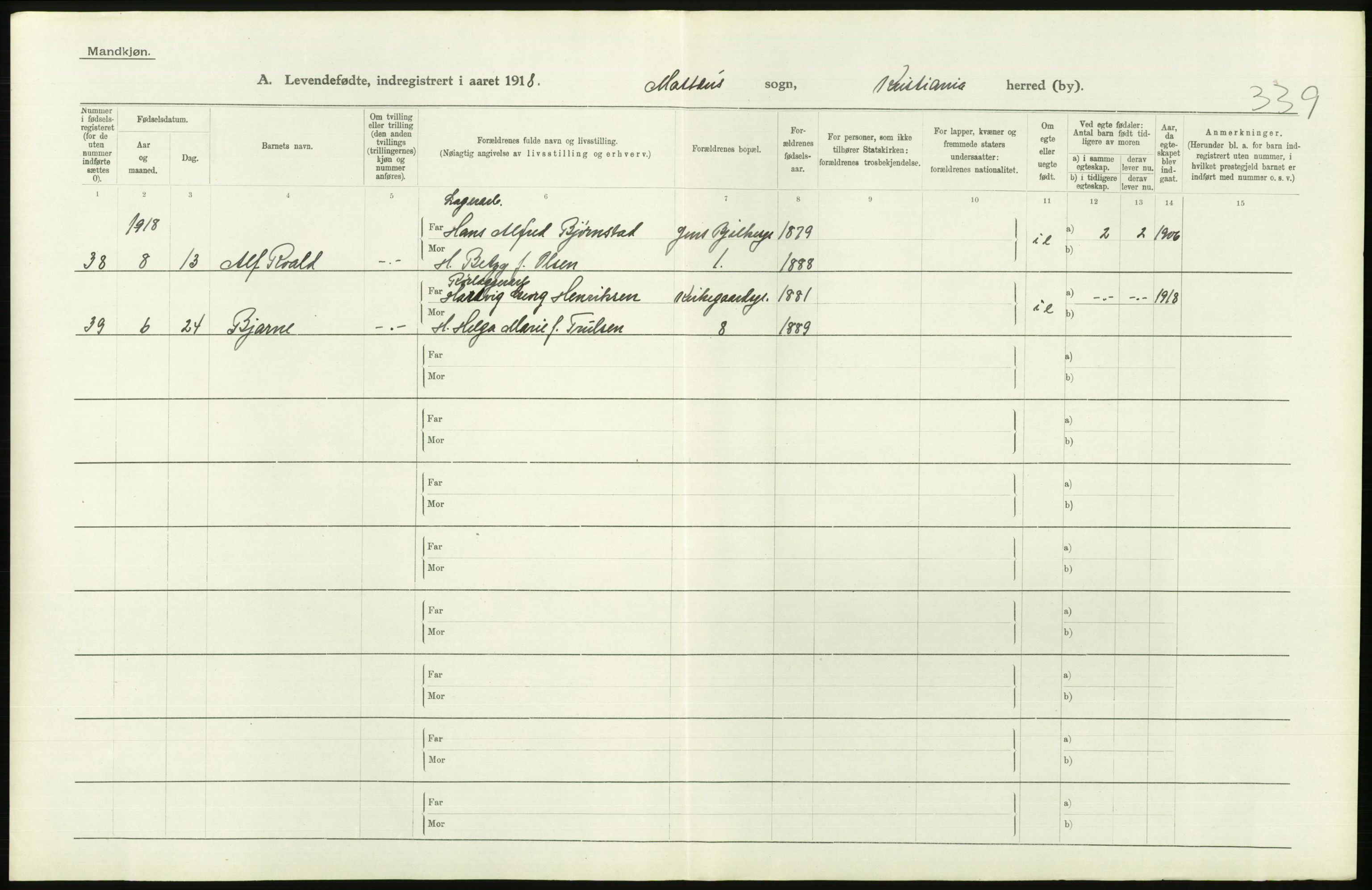 Statistisk sentralbyrå, Sosiodemografiske emner, Befolkning, AV/RA-S-2228/D/Df/Dfb/Dfbh/L0008: Kristiania: Levendefødte menn og kvinner., 1918, p. 64