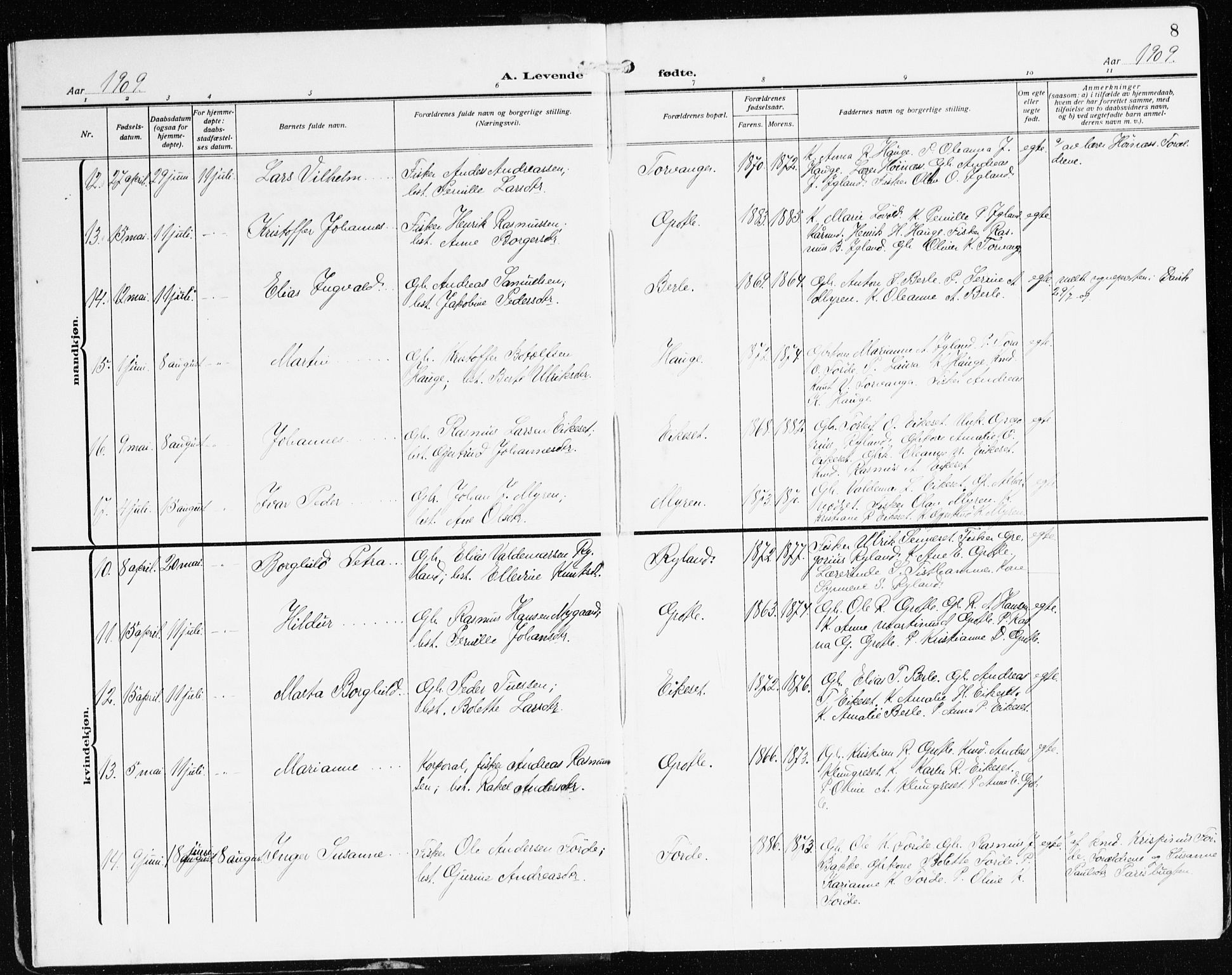 Bremanger sokneprestembete, AV/SAB-A-82201/H/Haa/Haac/L0001: Parish register (official) no. C 1, 1908-1921, p. 8