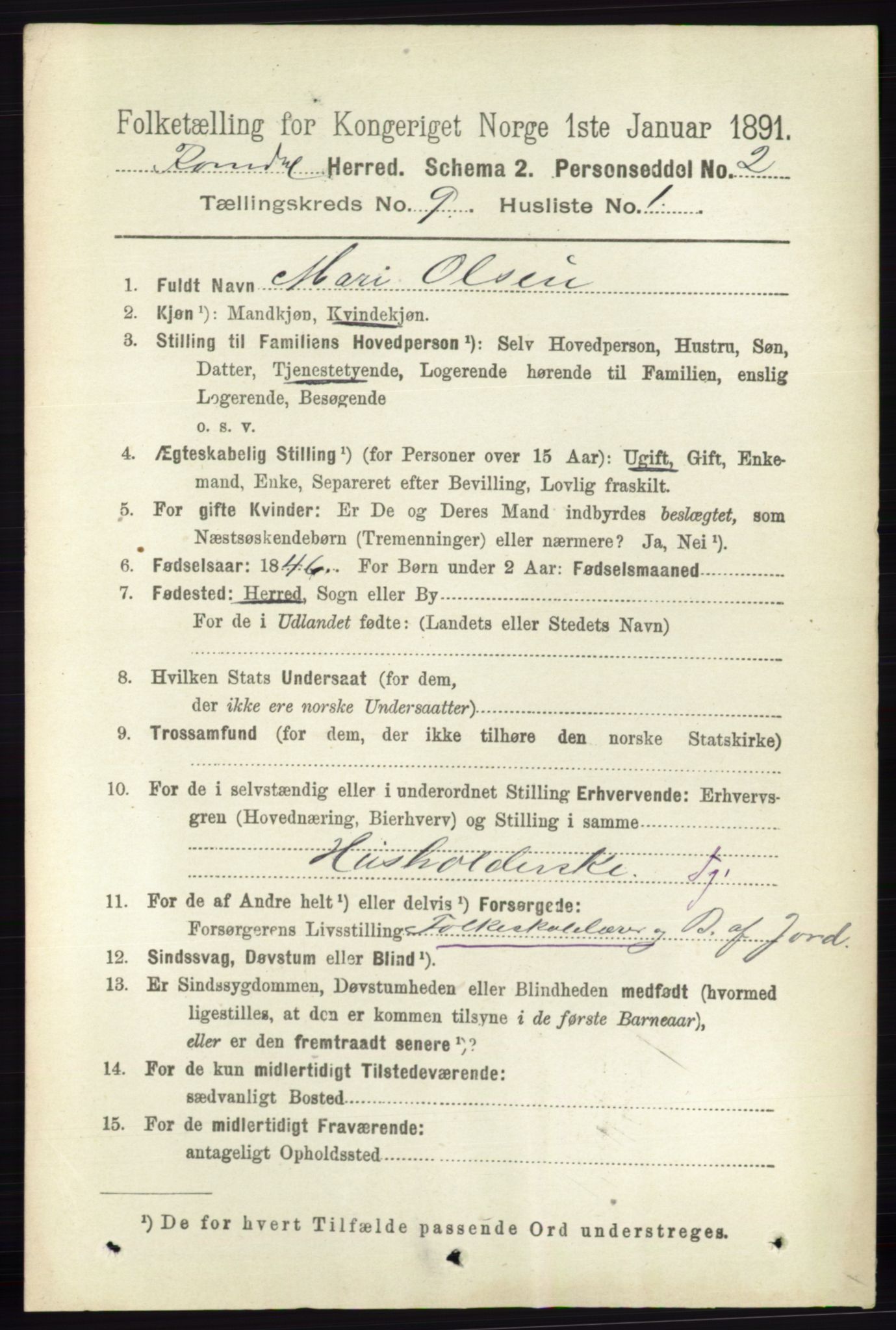 RA, 1891 census for 0416 Romedal, 1891, p. 4322