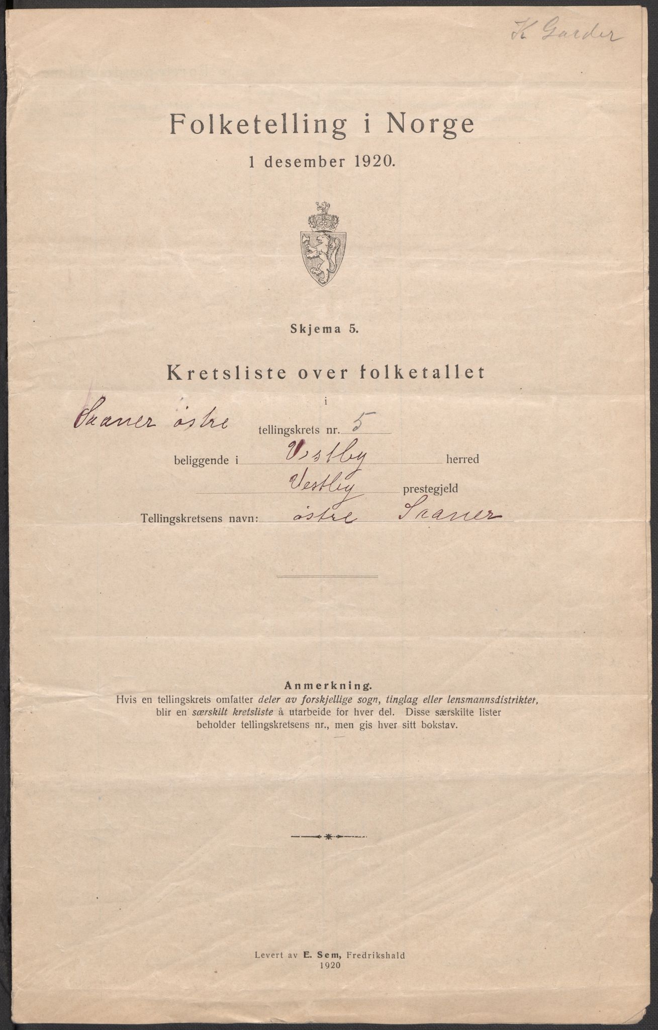 SAO, 1920 census for Vestby, 1920, p. 25