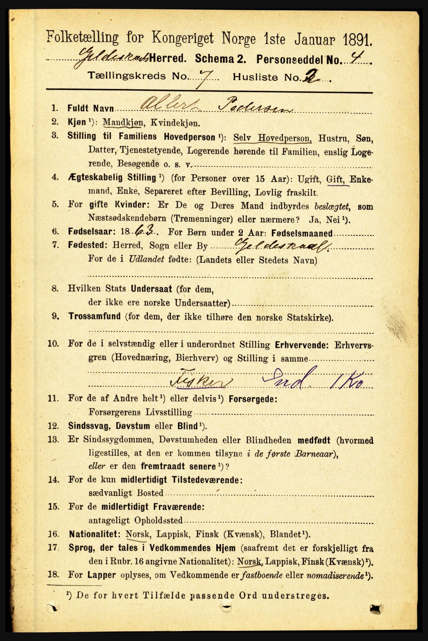 RA, 1891 census for 1838 Gildeskål, 1891, p. 2251