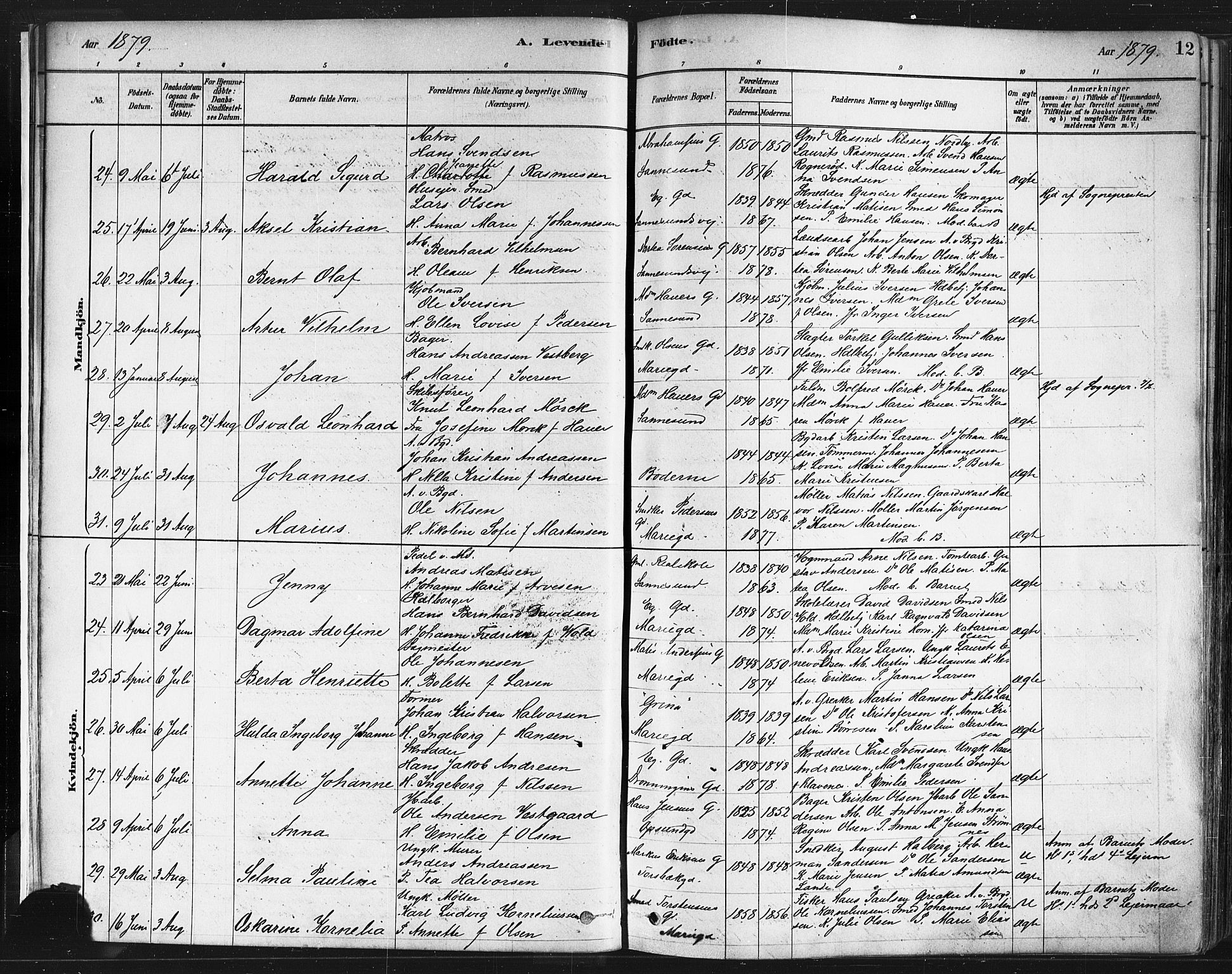 Sarpsborg prestekontor Kirkebøker, AV/SAO-A-2006/F/Fa/L0003: Parish register (official) no. 3, 1878-1891, p. 12
