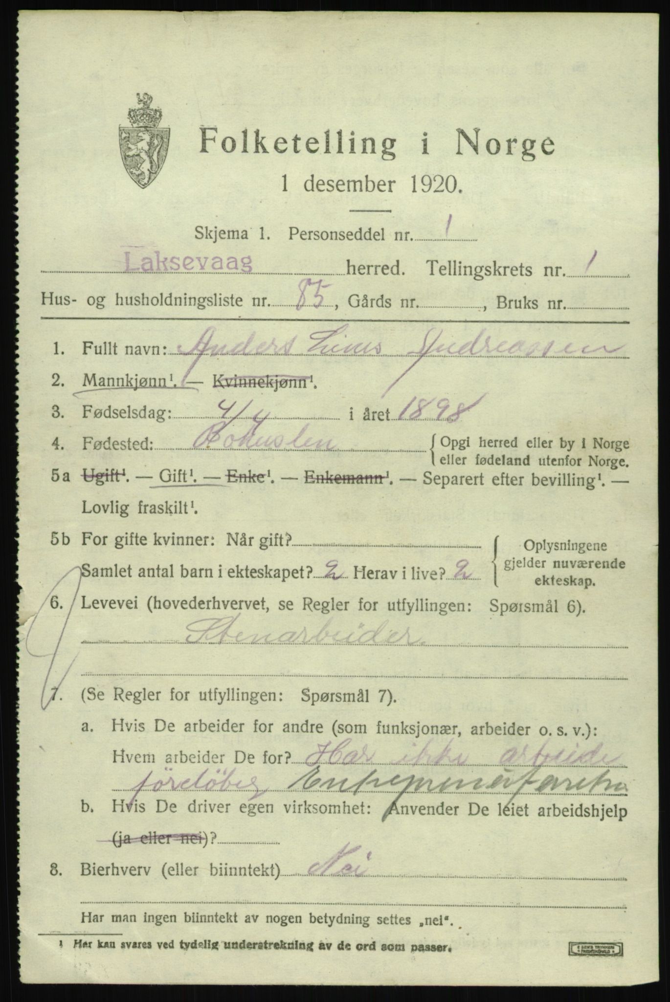 SAB, 1920 census for Laksevåg, 1920, p. 5730