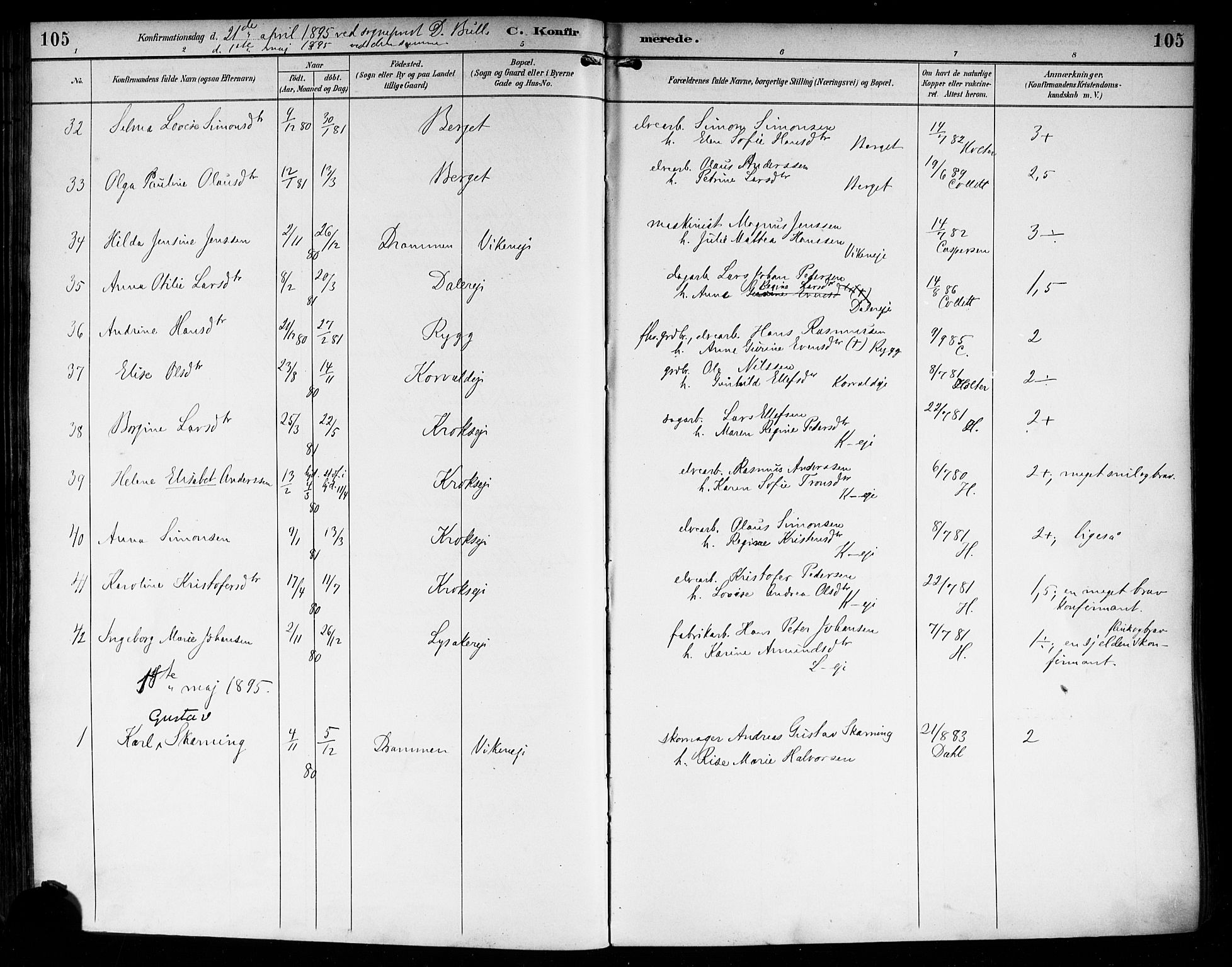 Nedre Eiker kirkebøker, AV/SAKO-A-612/F/Fa/L0004: Parish register (official) no. 4, 1893-1898, p. 105