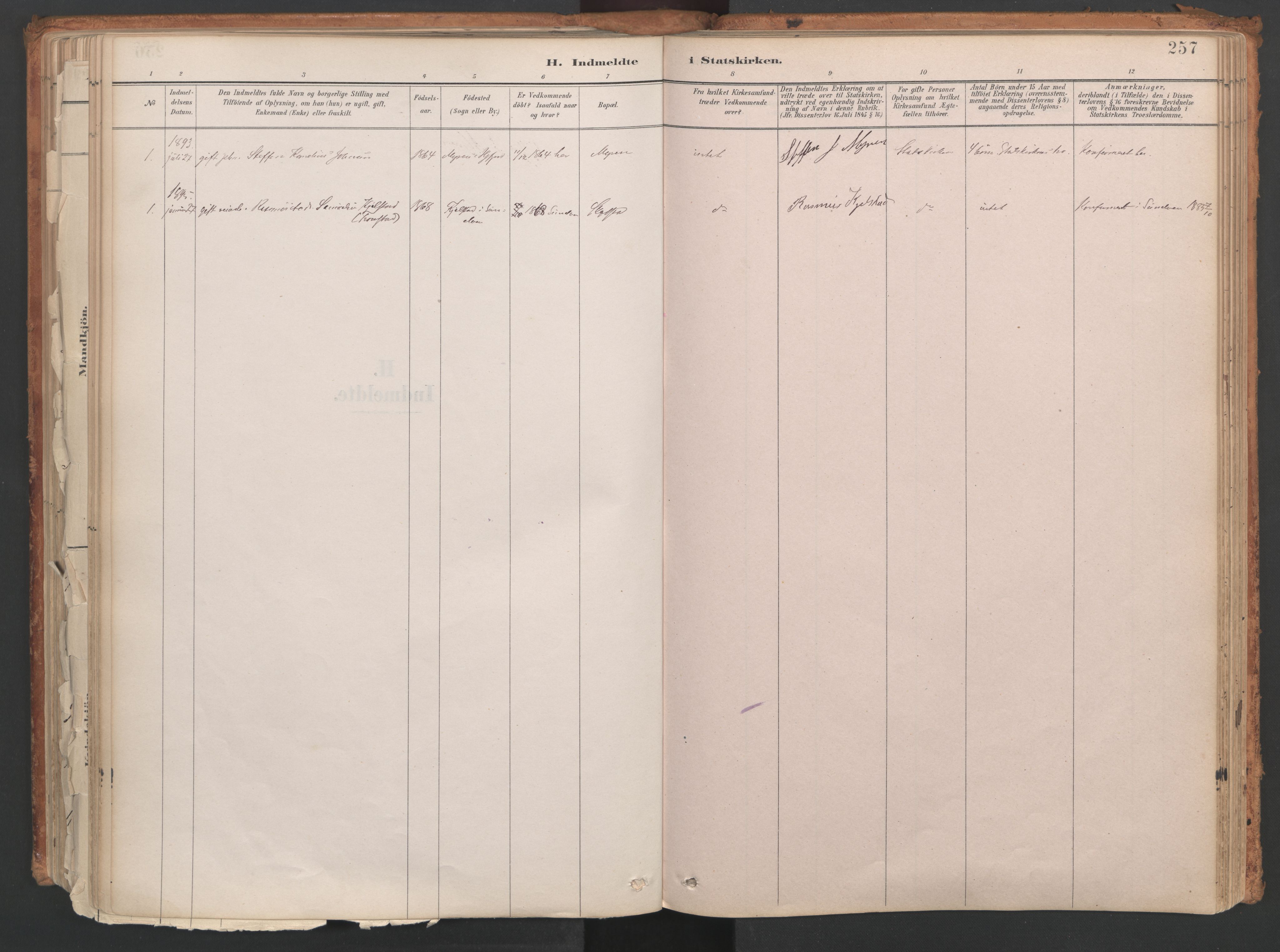 Ministerialprotokoller, klokkerbøker og fødselsregistre - Møre og Romsdal, SAT/A-1454/515/L0211: Parish register (official) no. 515A07, 1886-1910, p. 257