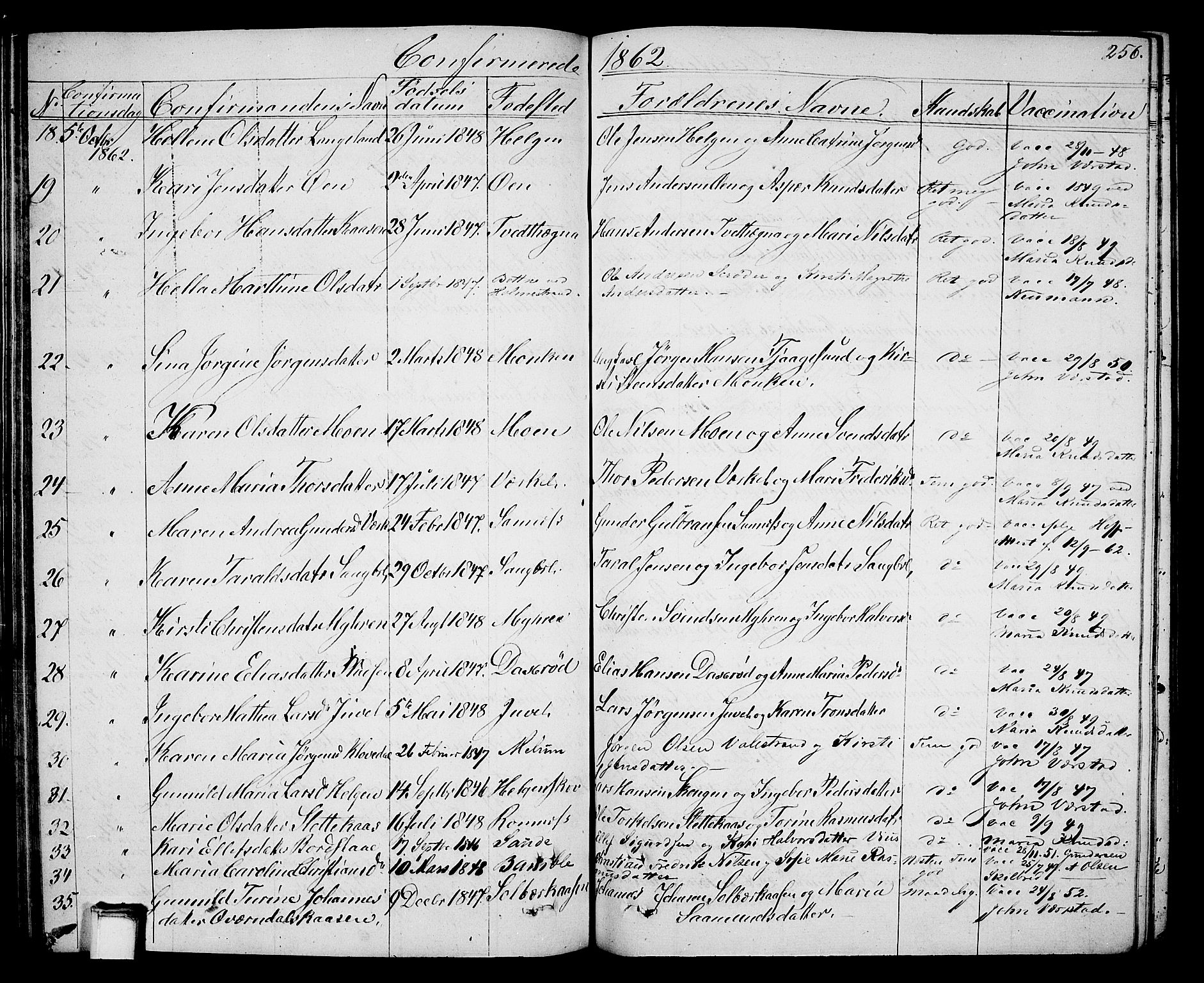 Holla kirkebøker, SAKO/A-272/G/Ga/L0003: Parish register (copy) no. I 3, 1849-1866, p. 256