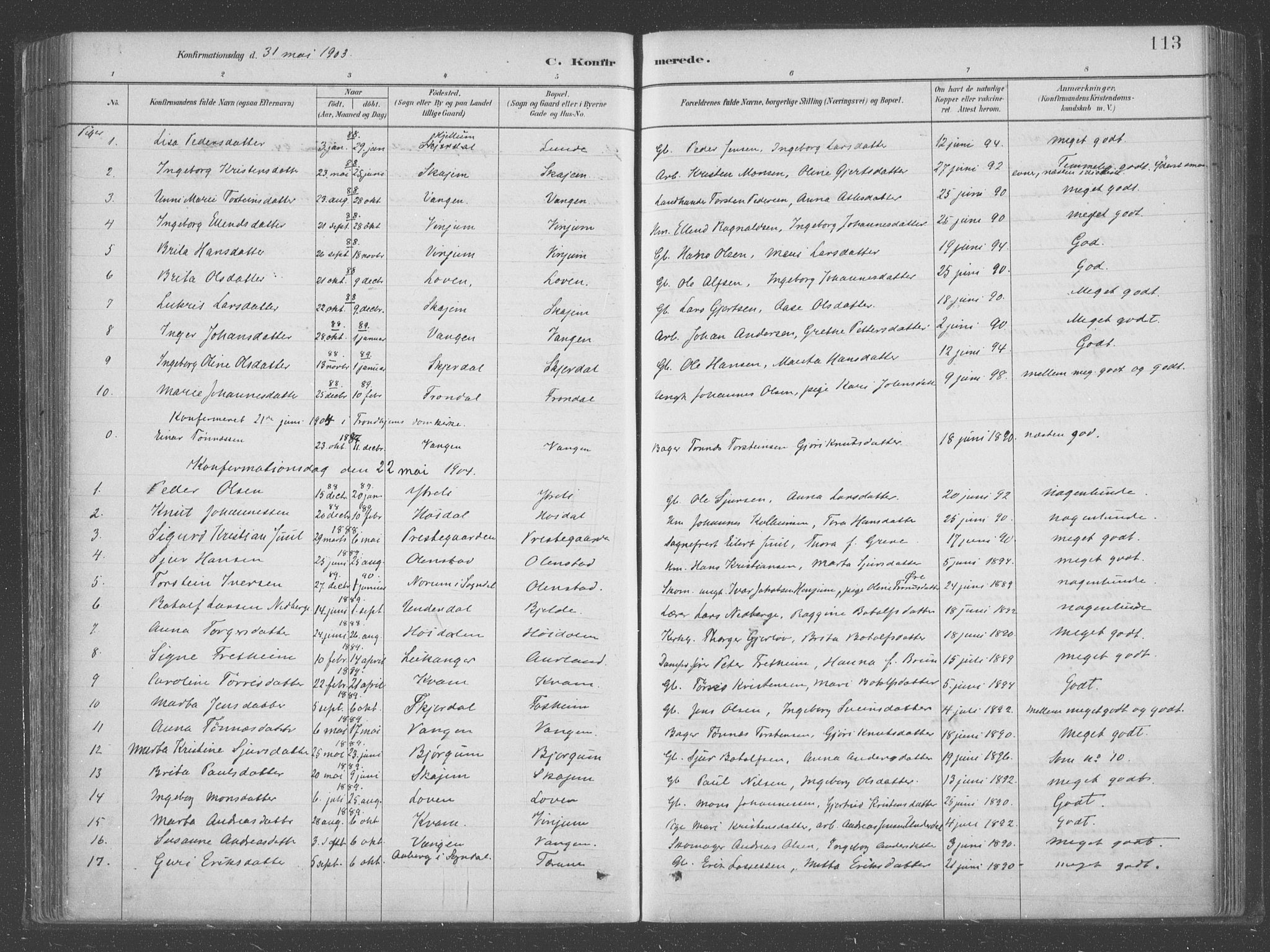 Aurland sokneprestembete, SAB/A-99937/H/Ha/Hab/L0001: Parish register (official) no. B  1, 1880-1909, p. 113